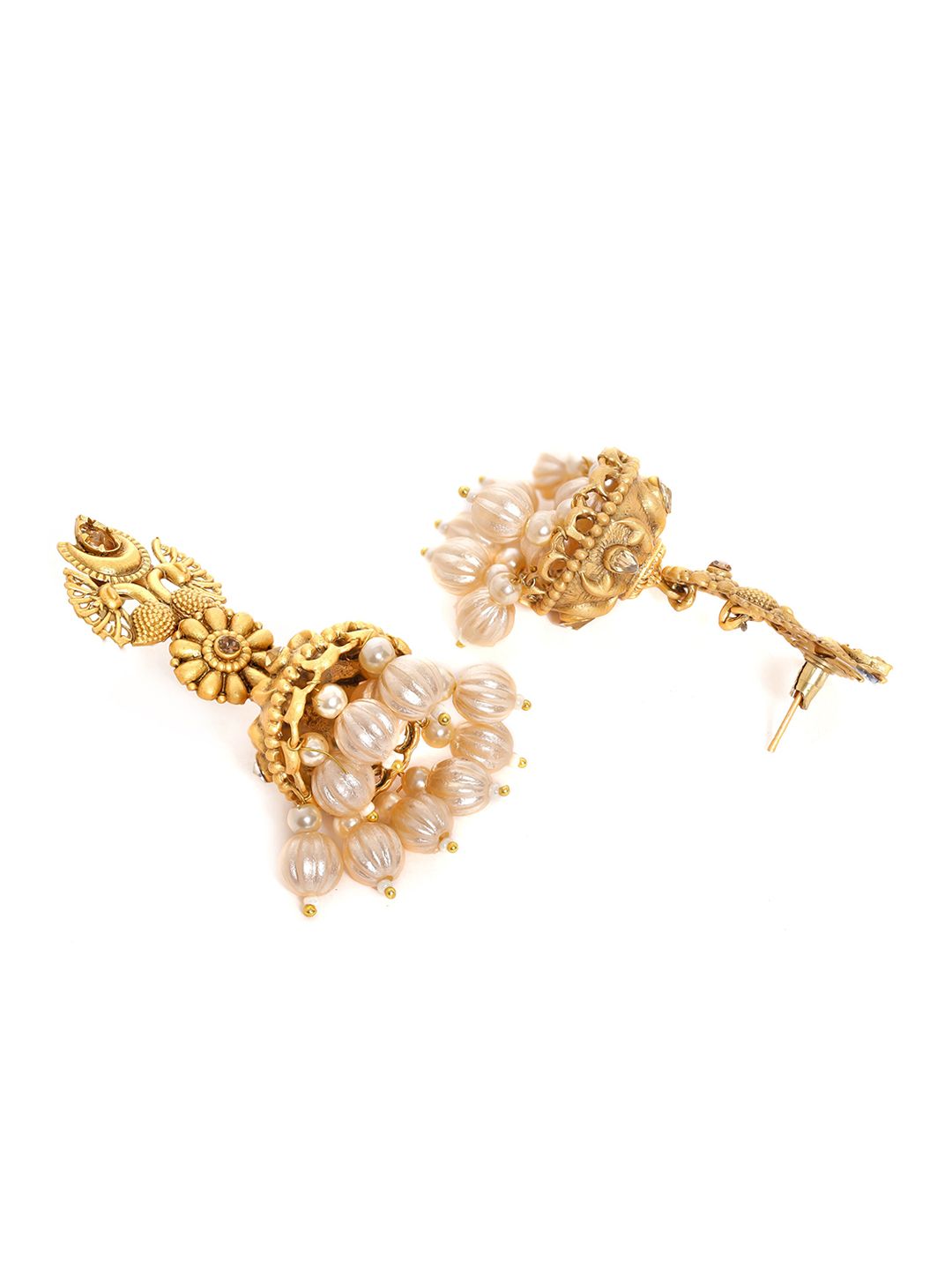 Dhiyona RJ Women's Gold-Plated Pearls Peacock Shaped Jhumkas Earrings