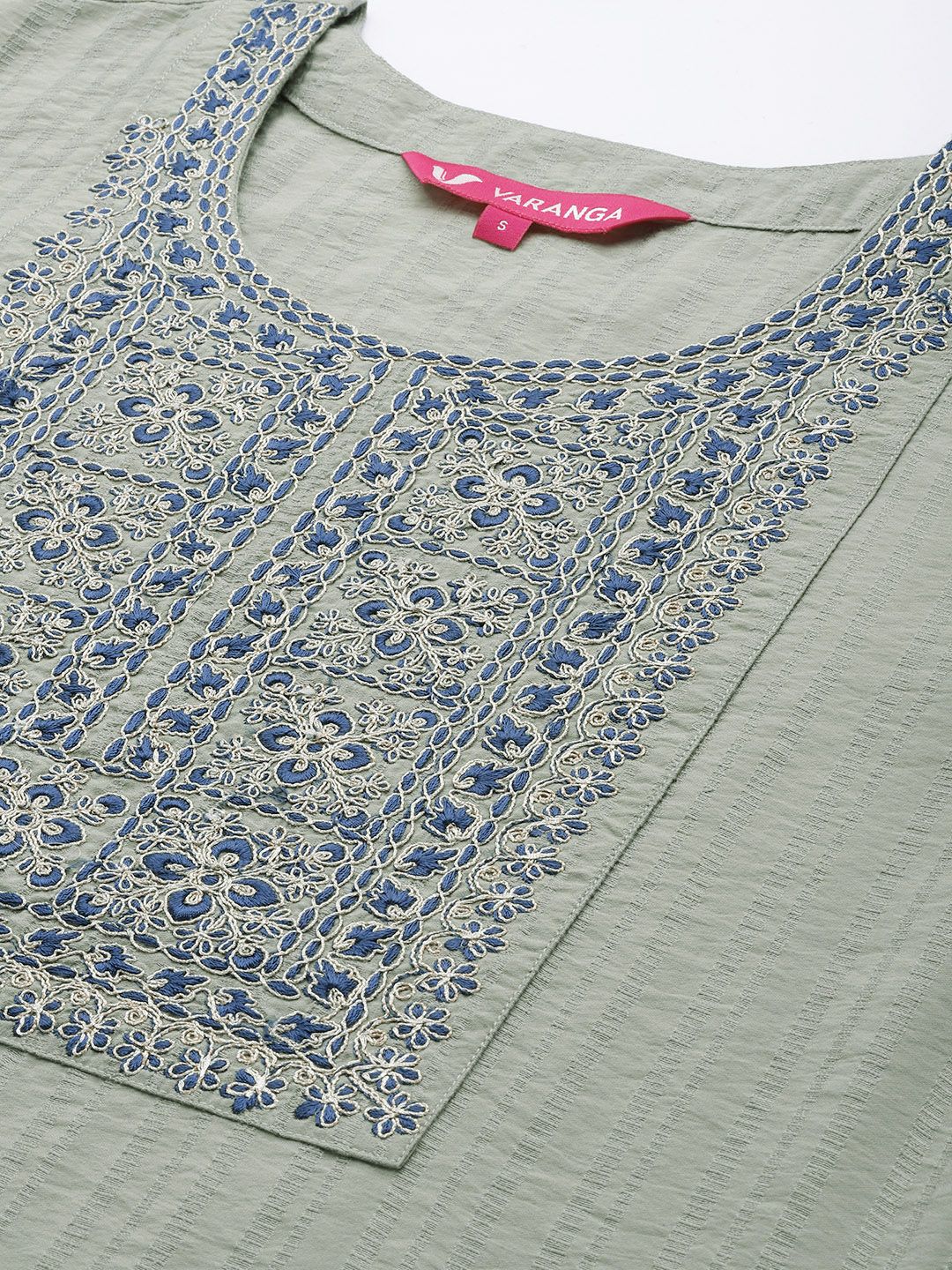 Dhiyona VA Women's Green Floral Yoke Design Kurta with Trousers & With Dupatta