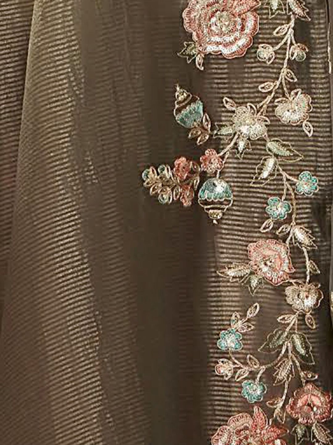 Dhiyona IE Floral Embroidered Regular Thread Work Chanderi Silk Straight Kurta Set