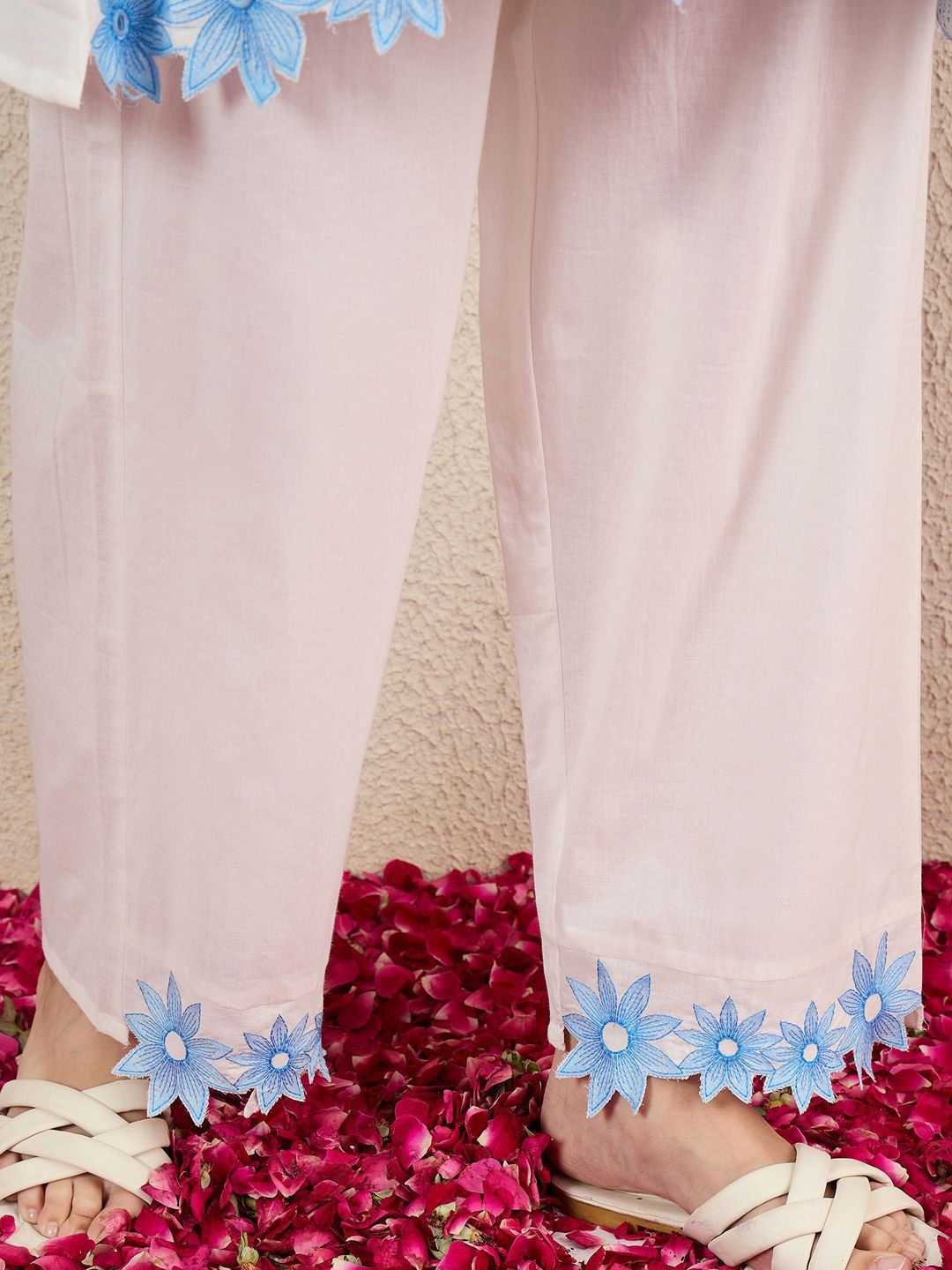 Women Solid Embroidered Cotton Kurta with Palazzos