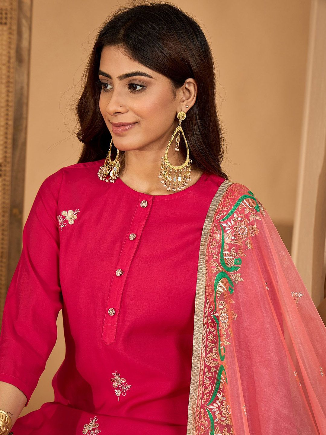Dhiyona SN Women's Embroidered Gota Work Straight Kurta & Trousers With Dupatta