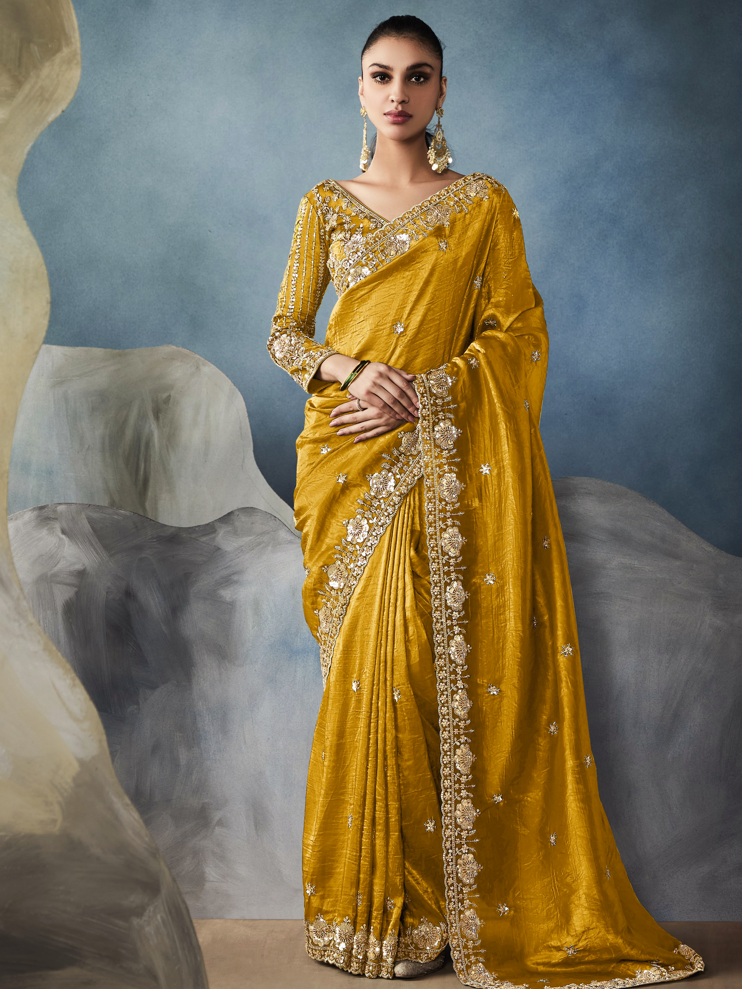 Dhiyona KM Women Tissue Embroidered Fancy Heavy Border Saree