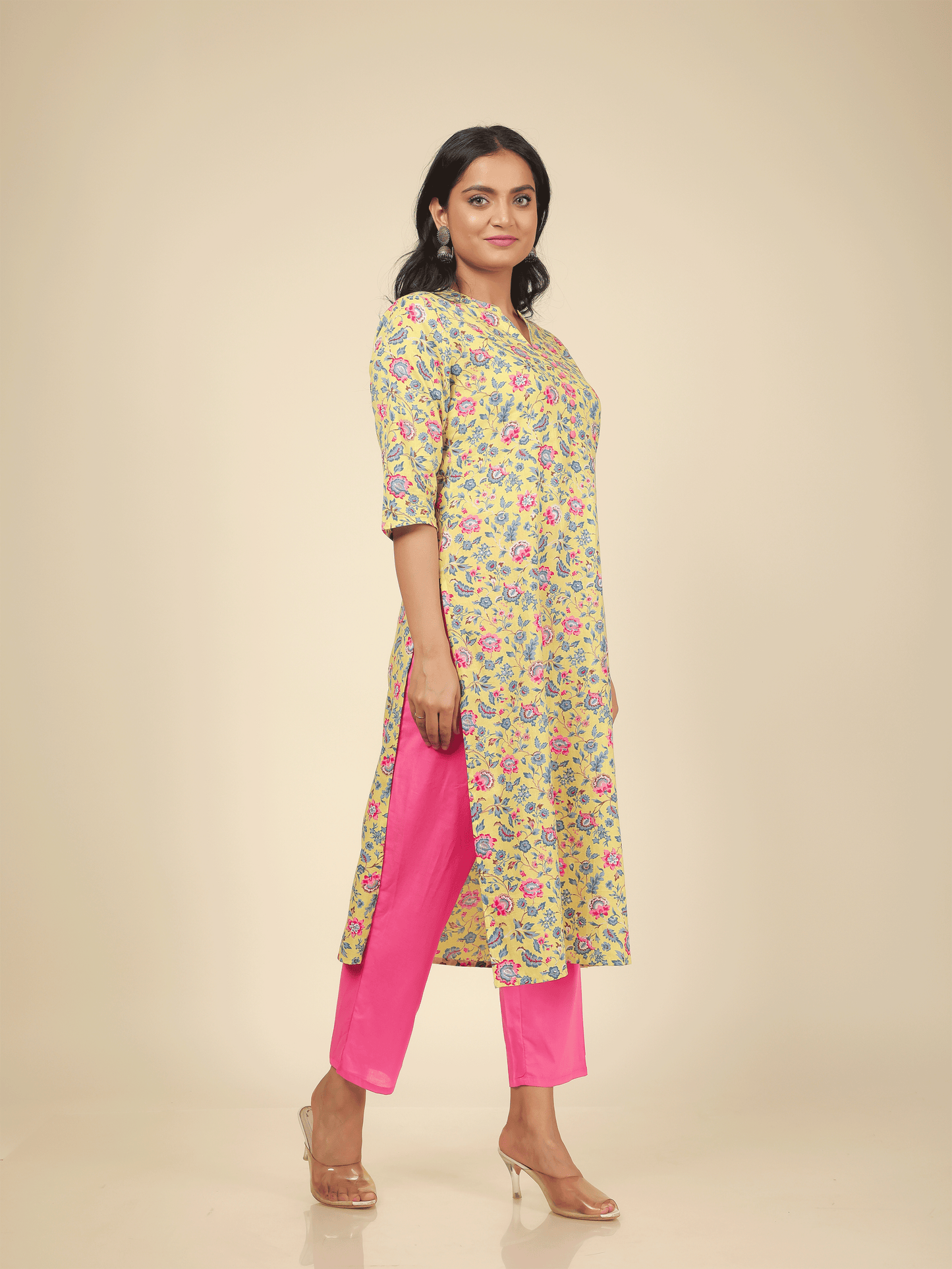 Women's Cotton Yellow Straight Kurta Set