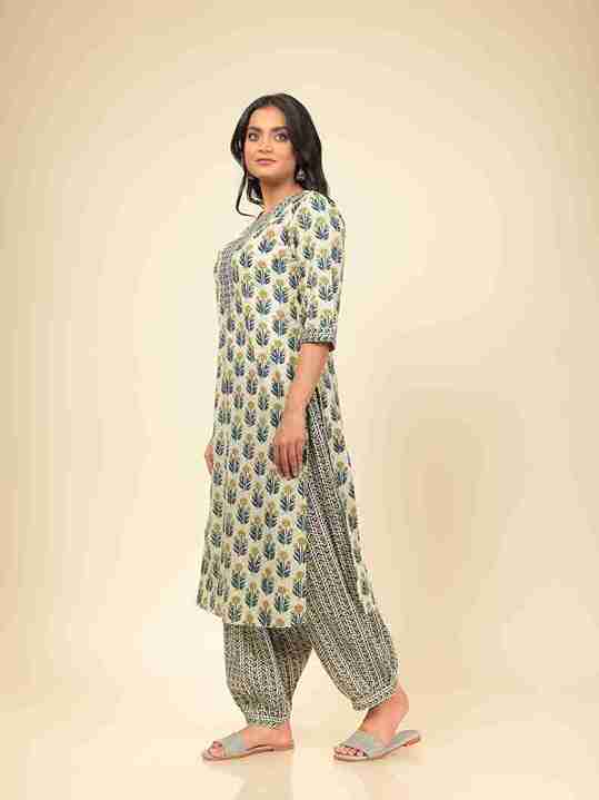 Women's Cotton Off White Straight Kurta