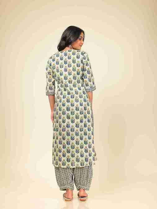 Women's Cotton Off White Straight Kurta