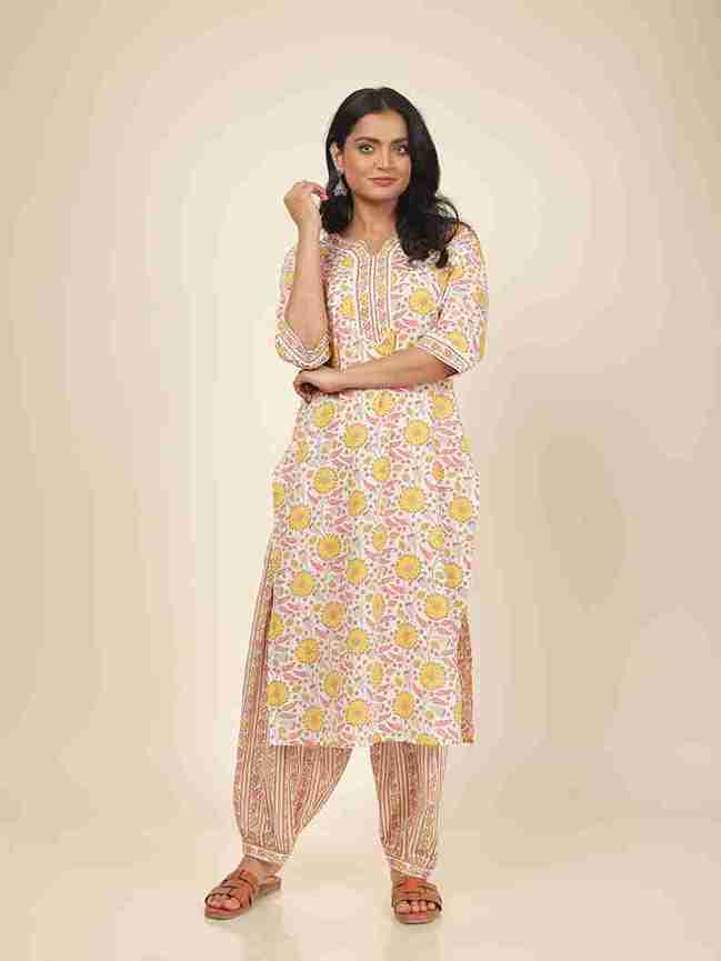 Women's Cotton Off White Straight Kurta