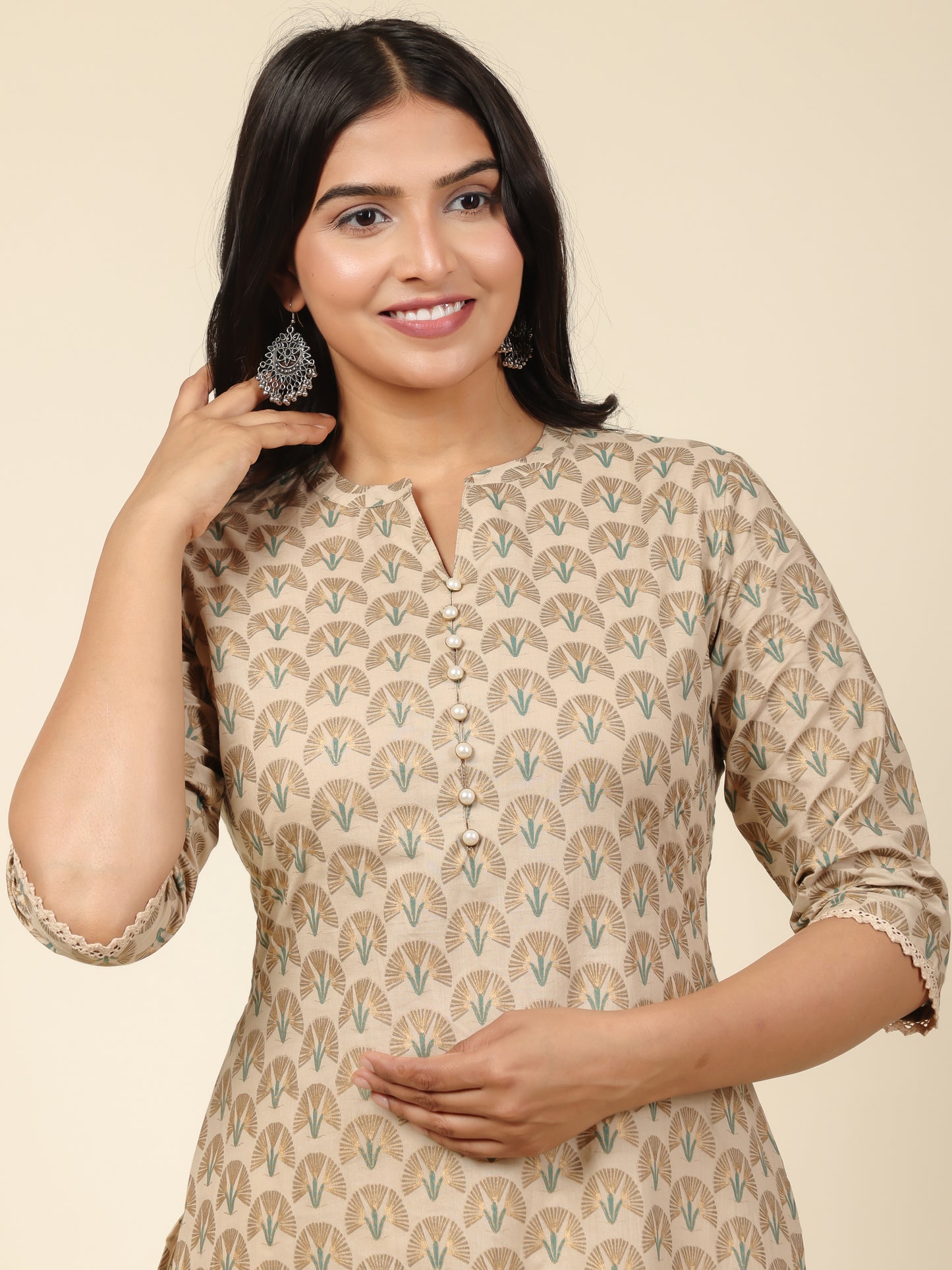 Women's Cotton Off White Straight Kurta Set