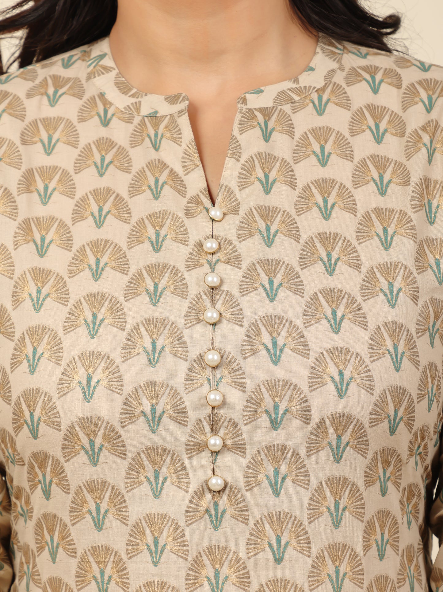 Women's Cotton Off White Straight Kurta Set