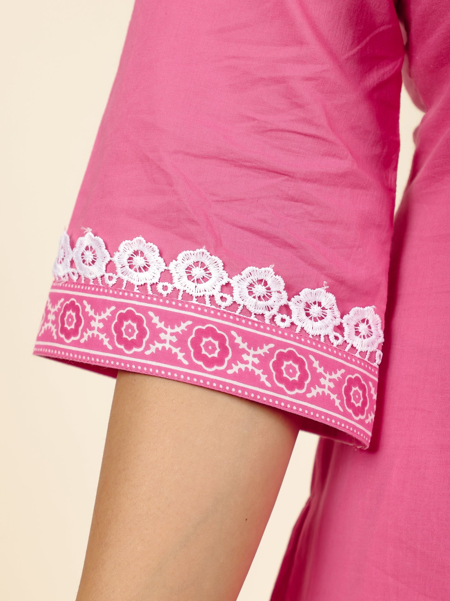 Women's Cotton Pink Straight Kurta