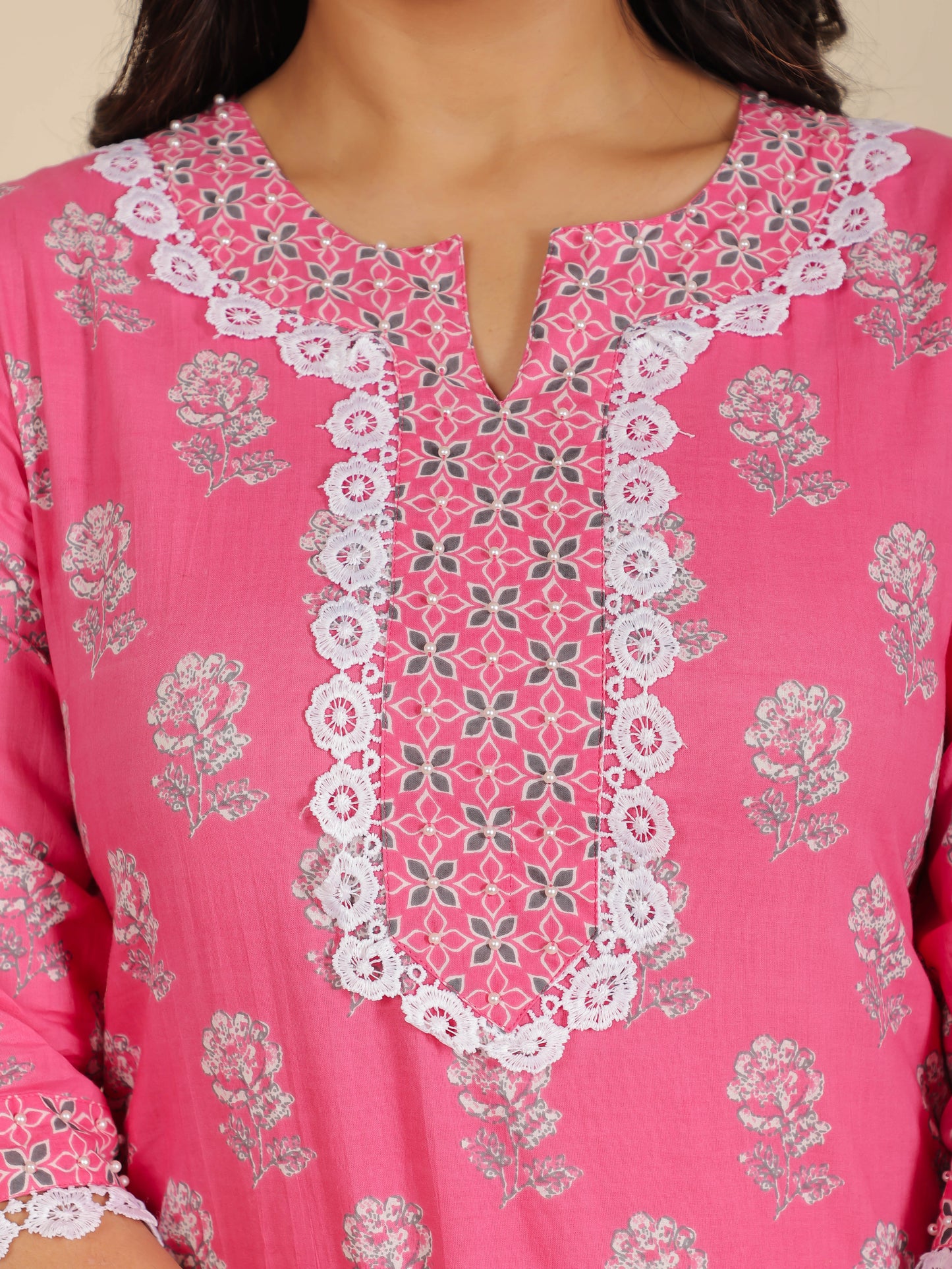 Women's Cotton Pink Straight Kurta Set