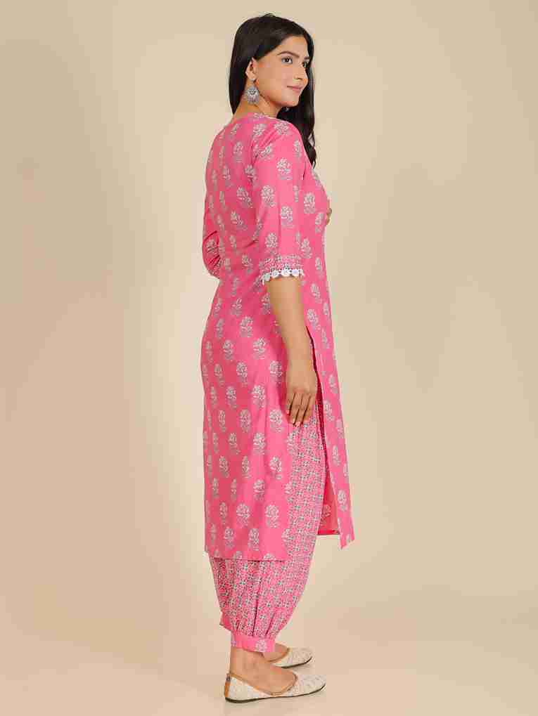 Women's Cotton Pink Straight Kurta Set