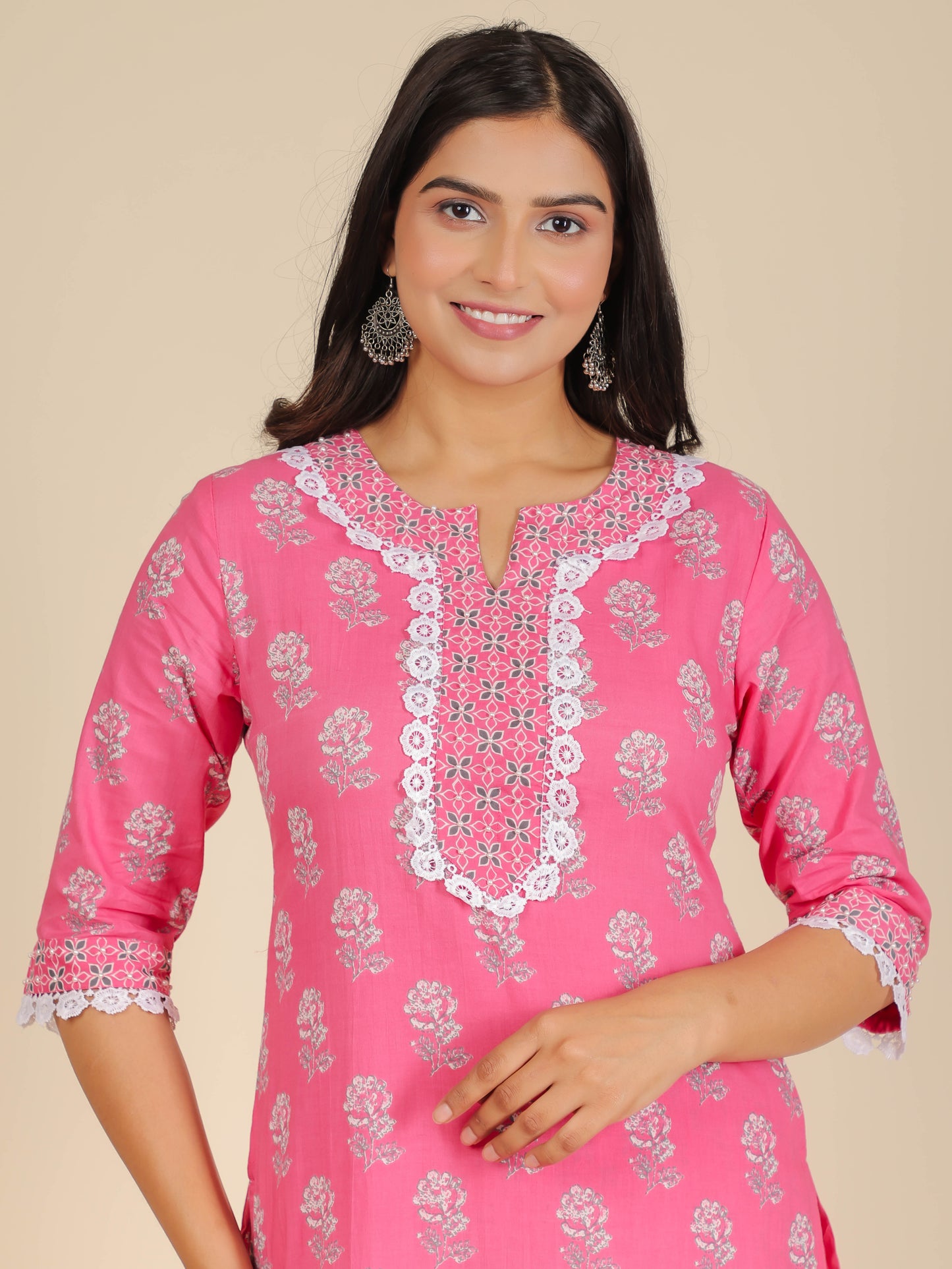 Women's Cotton Pink Straight Kurta Set