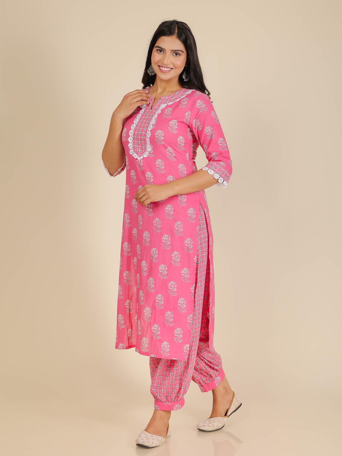 Women's Cotton Pink Straight Kurta