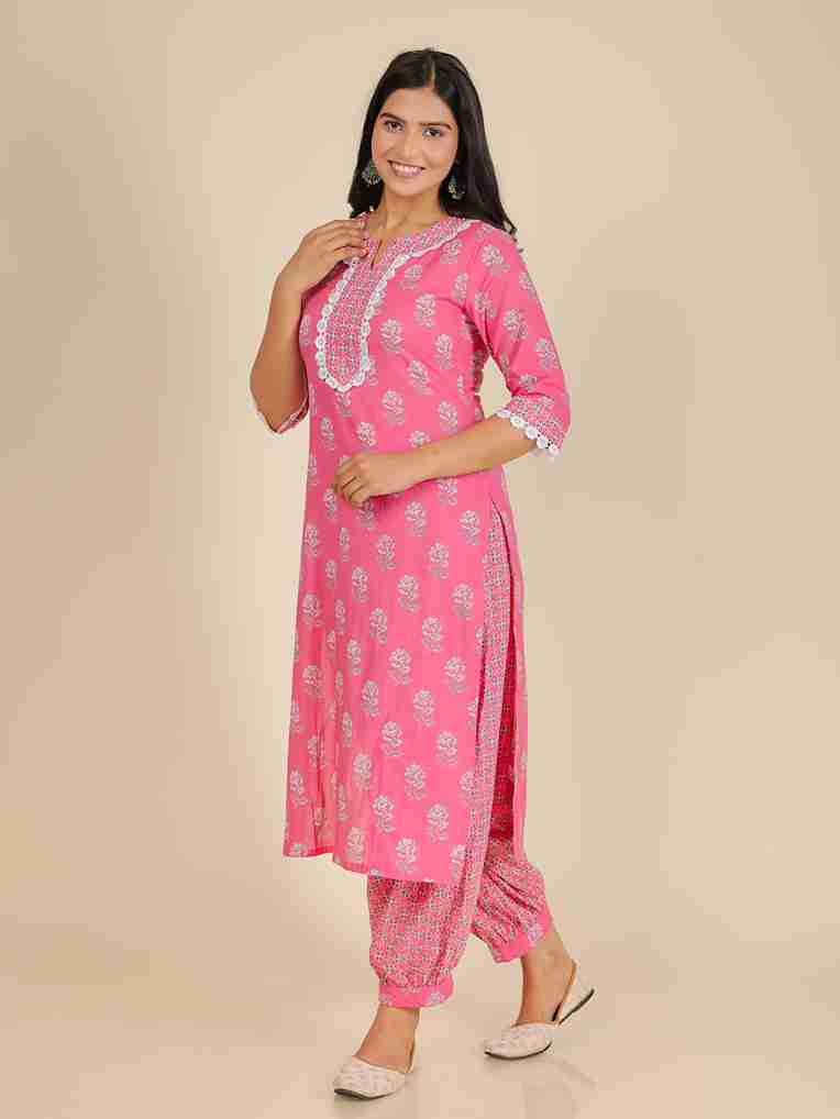 Women's Cotton Pink Straight Kurta Set