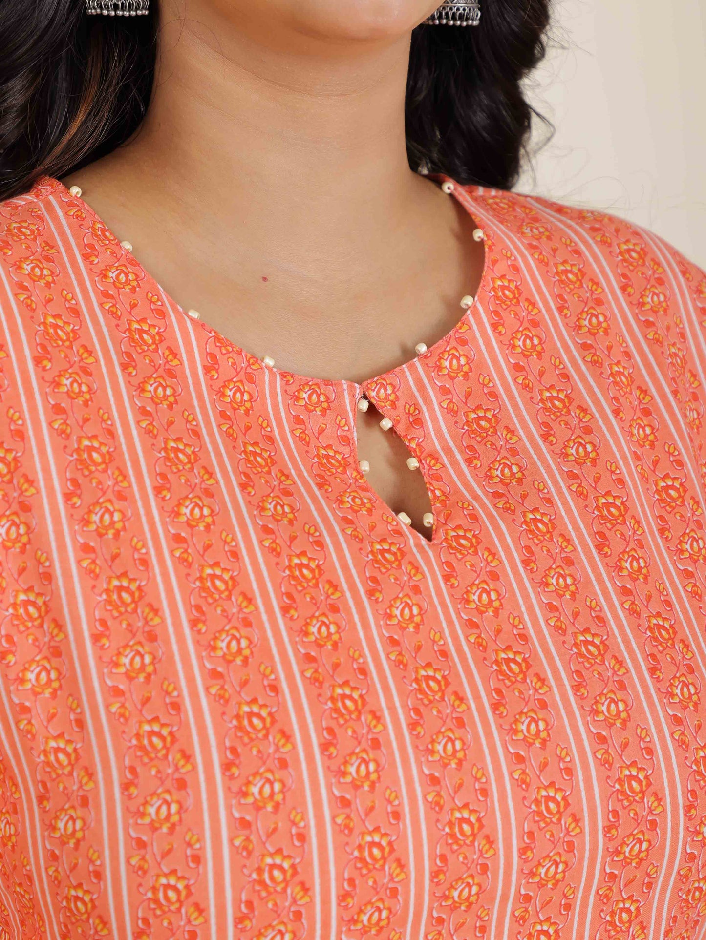 Women's Cotton Orange Straight Kurta Set