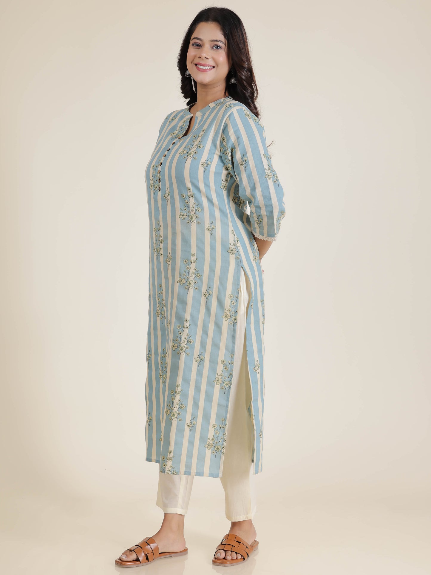 Women's Linen Blue Straight Kurta