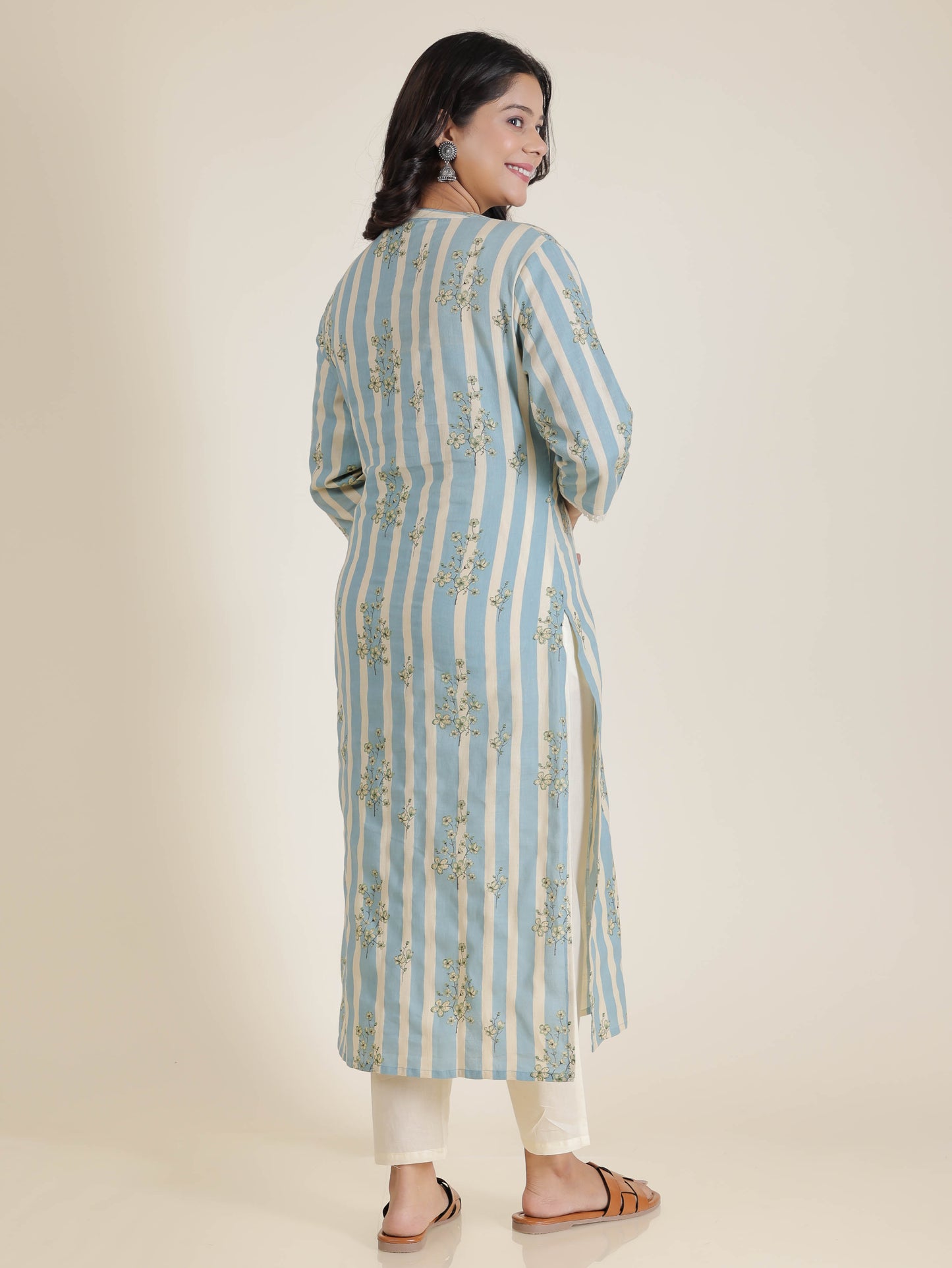 Women's Linen Blue Straight Kurta
