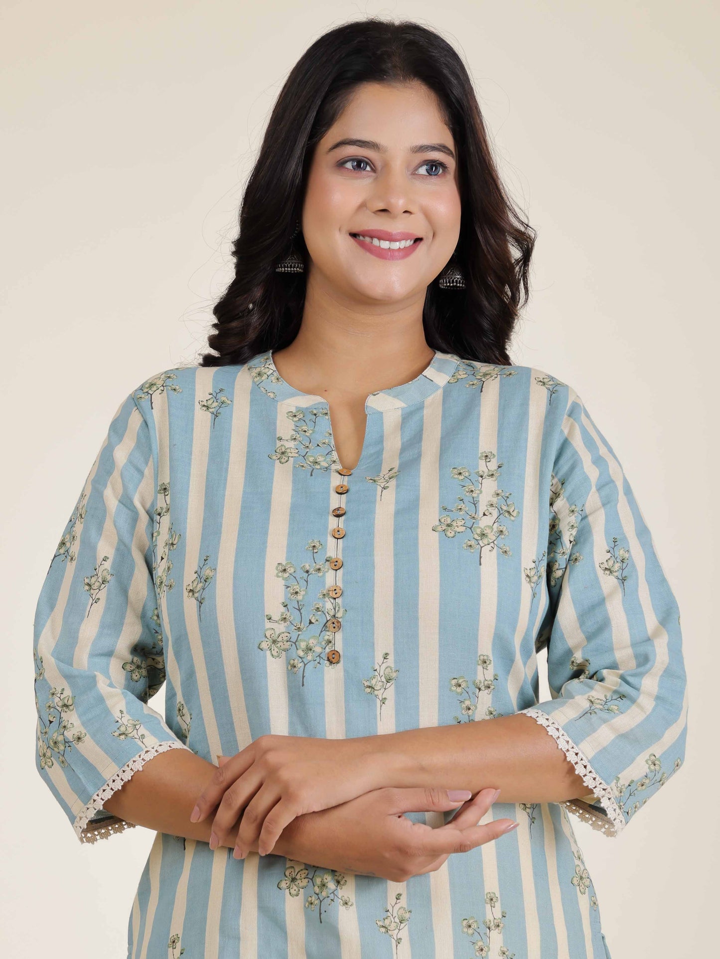 Women's Linen Blue Straight Kurta Set