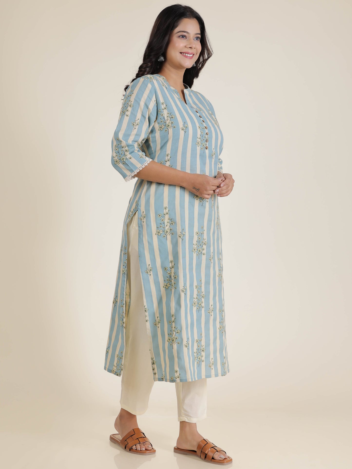 Women's Linen Blue Straight Kurta
