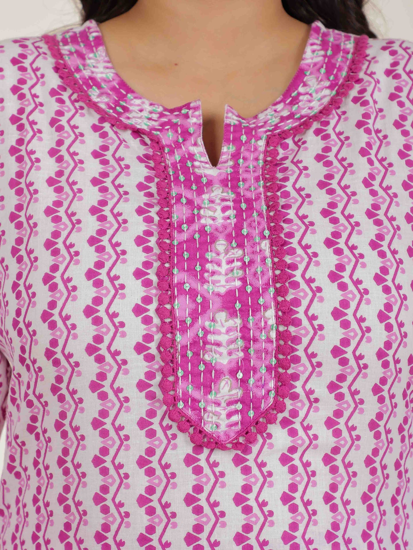 Women's Cotton Pink Straight Kurta Set