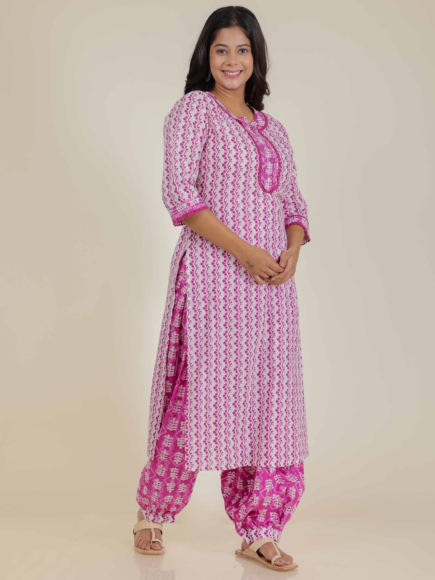 Women's Cotton Pink Straight Kurta Set