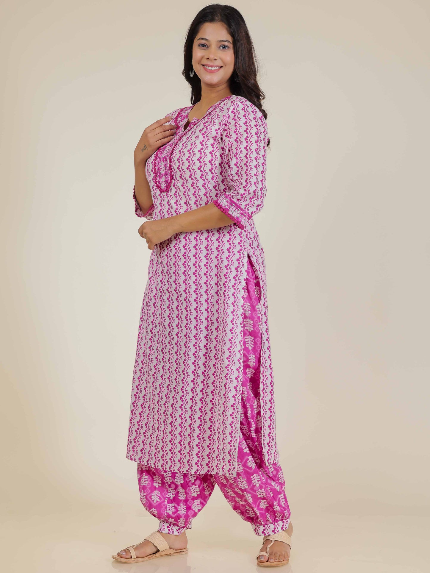 Women's Cotton Pink Straight Kurta Set