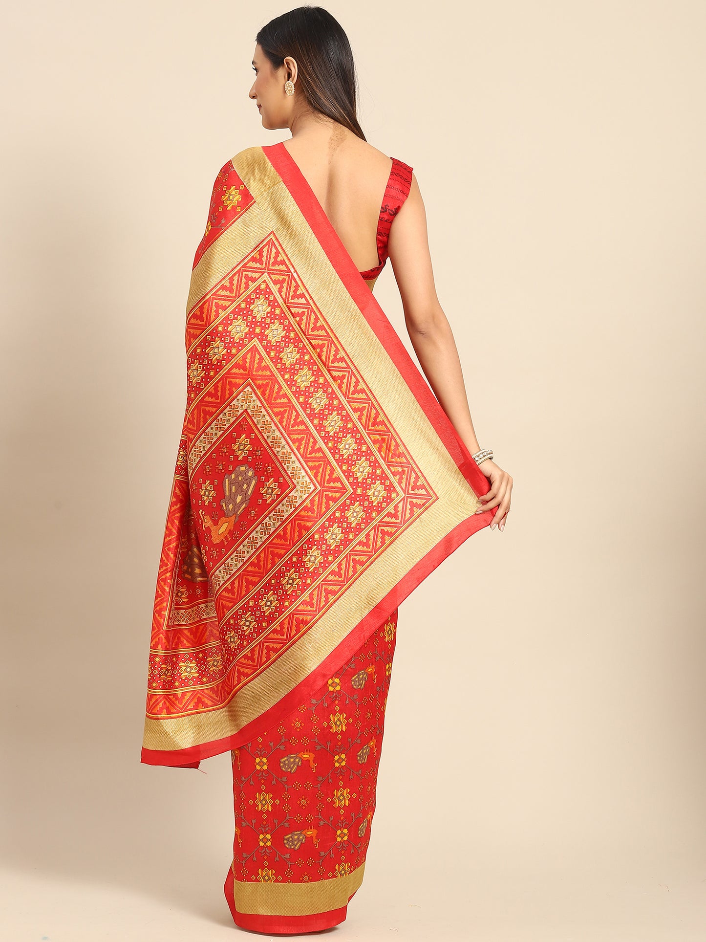 Women's Art Silk Red Woven Design Designer Saree With Blouse Piece