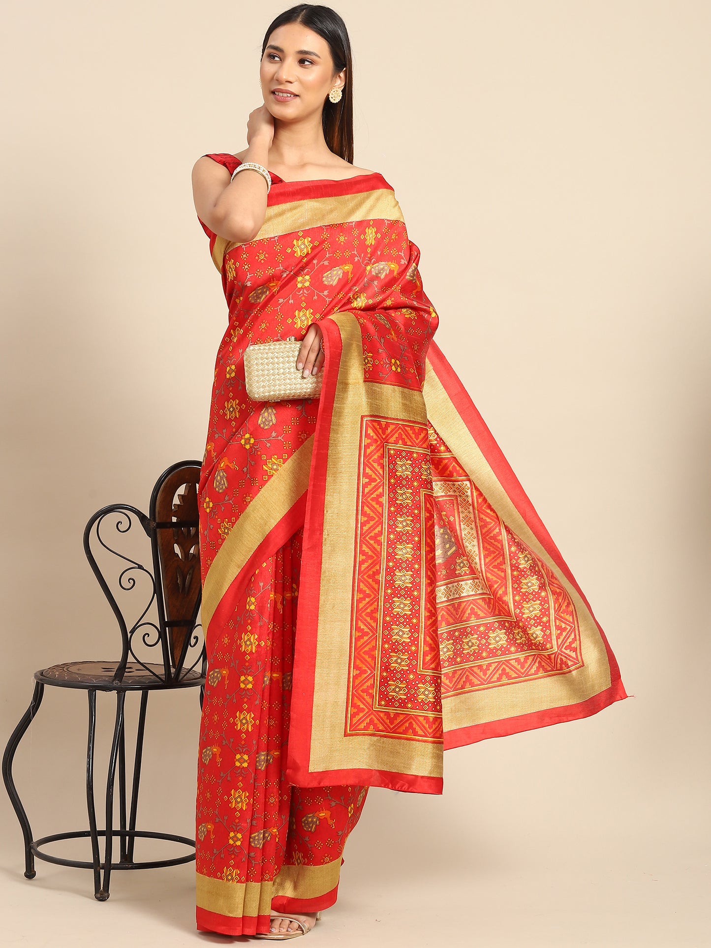 Women's Art Silk Red Woven Design Designer Saree With Blouse Piece