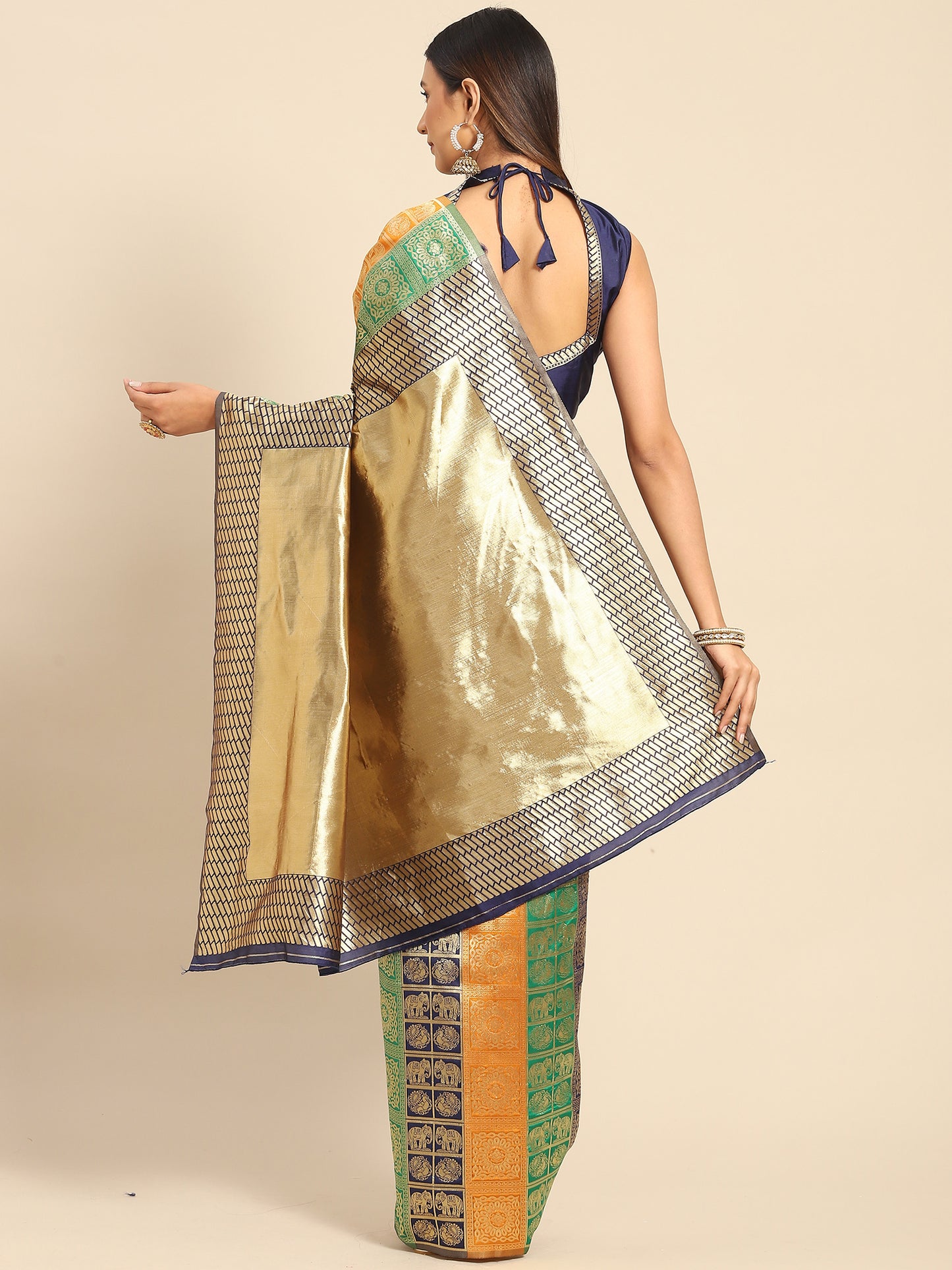 Women's Silk Blend Multicolored Woven Design Designer Saree With Blouse Piece