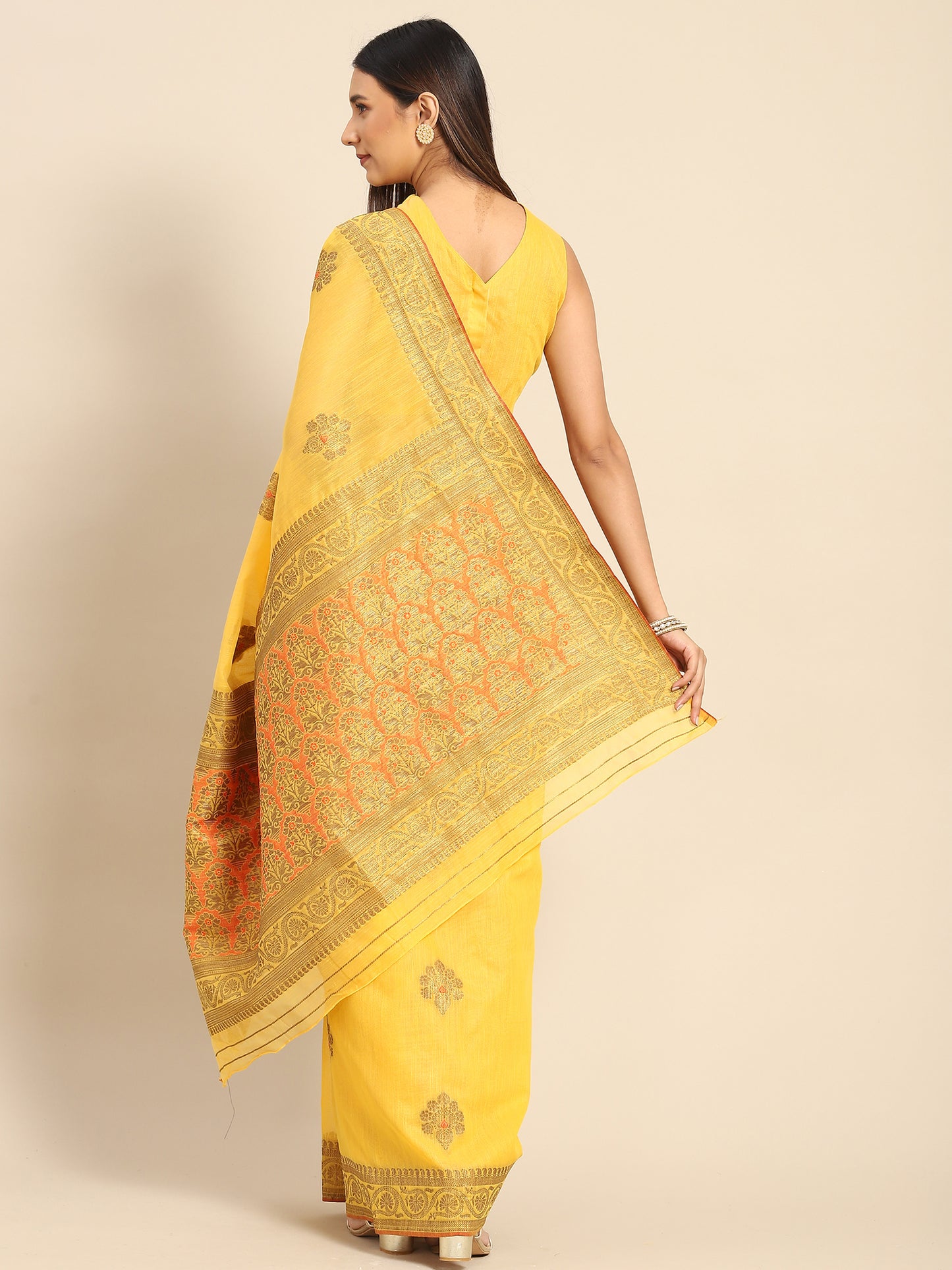 Women's Silk Blend Yellow Woven Design Designer Saree With Blouse Piece