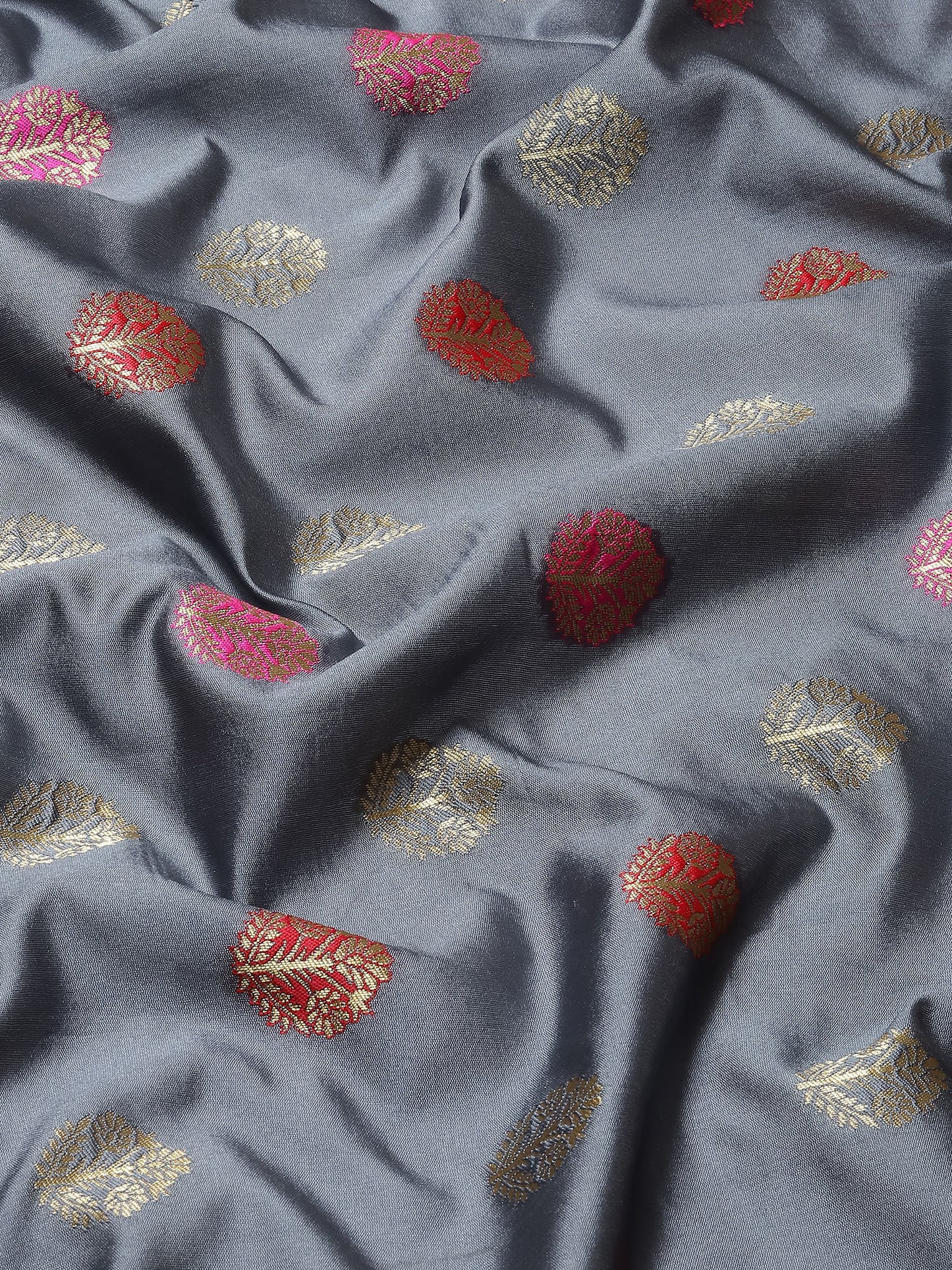 Women's Silk Blend Grey Woven Design Celebrity Saree With Blouse Piece