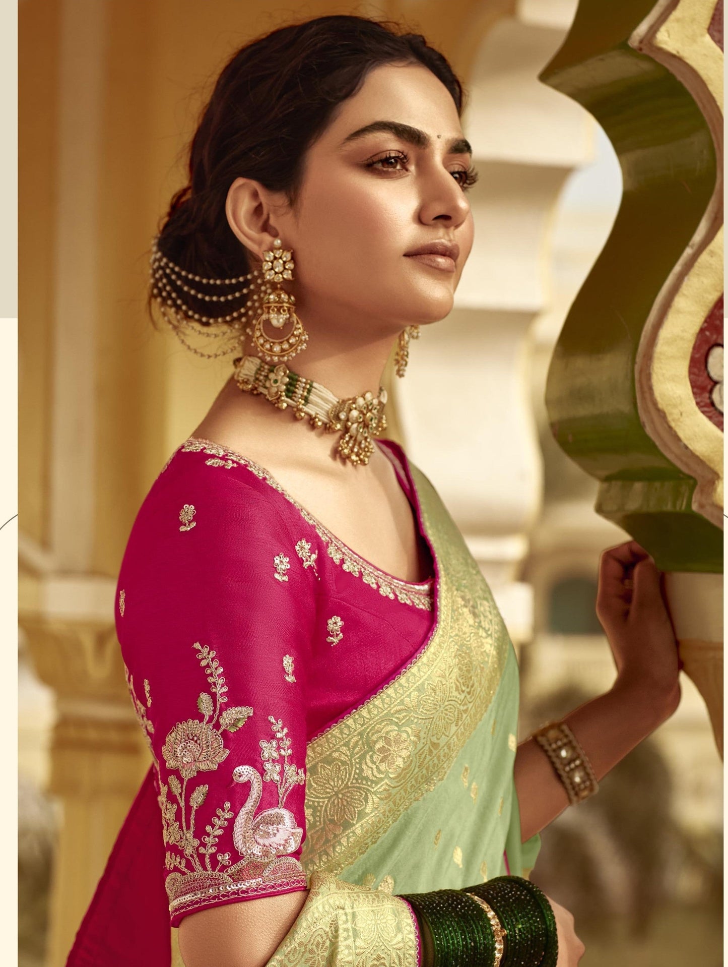 Dhiyona KM Women Ethereal Mint Green Silk Saree “ A Graceful Heritage