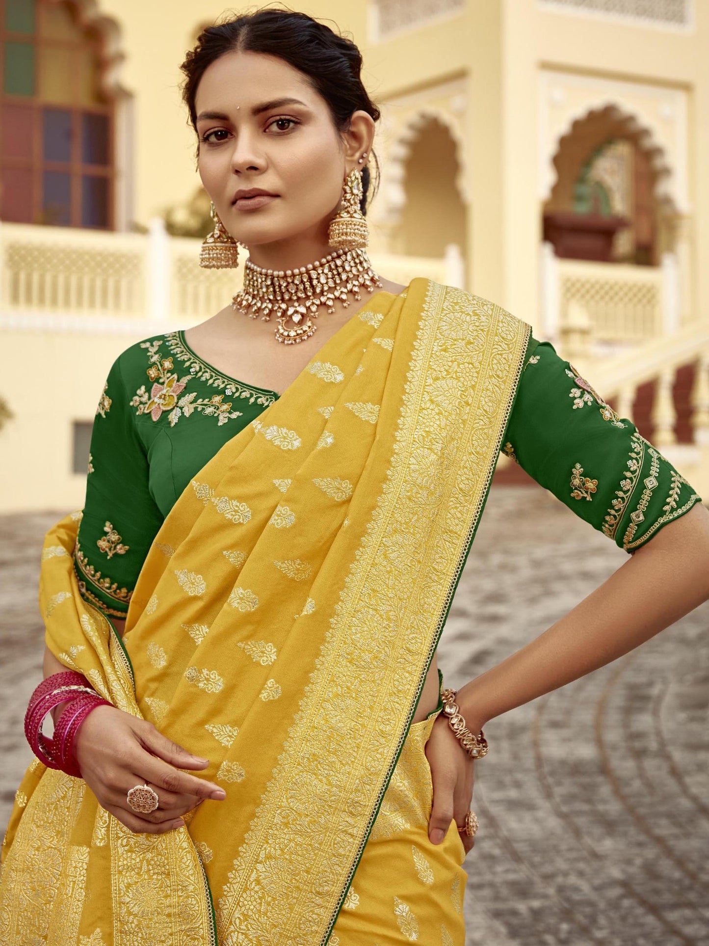 Dhiyona KM Women Timeless Elegance In Yellow Banarasi Saree