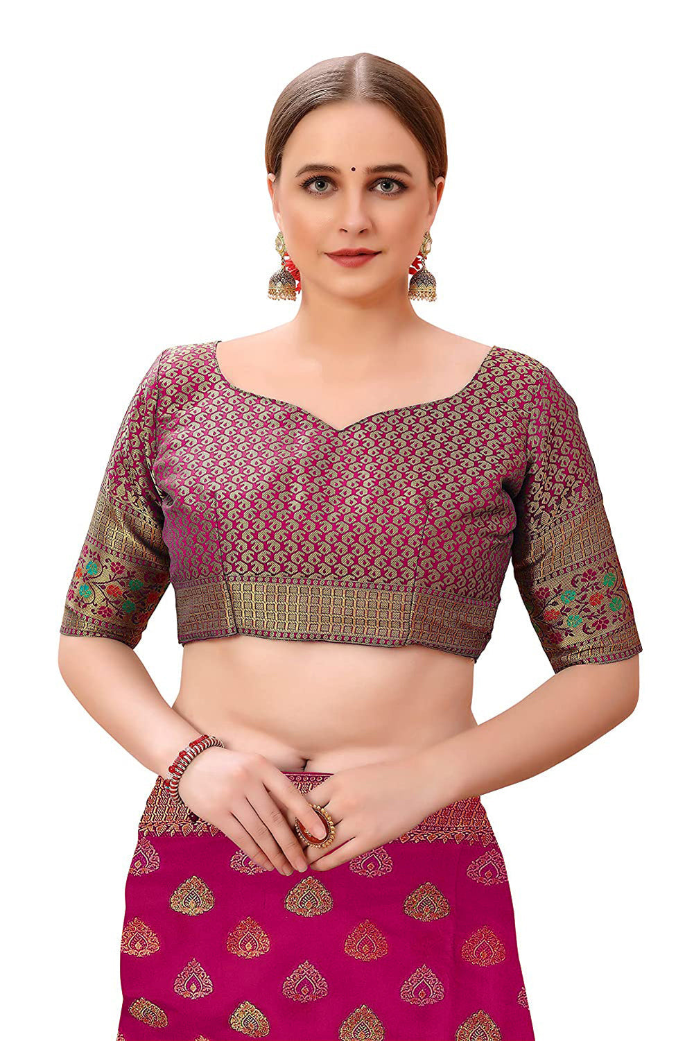 Dhiyona GR Women's Aarvi Wine Zari Woven Design Banarasi Organza Saree