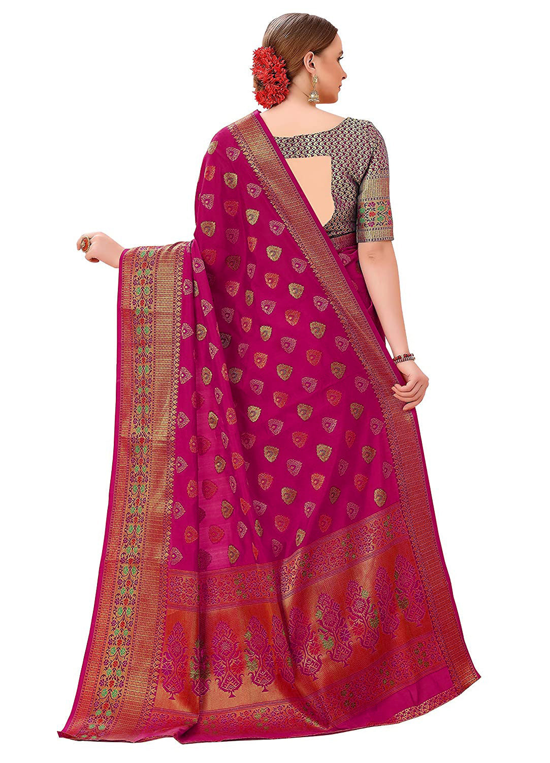Dhiyona GR Women's Aarvi Wine Zari Woven Design Banarasi Organza Saree