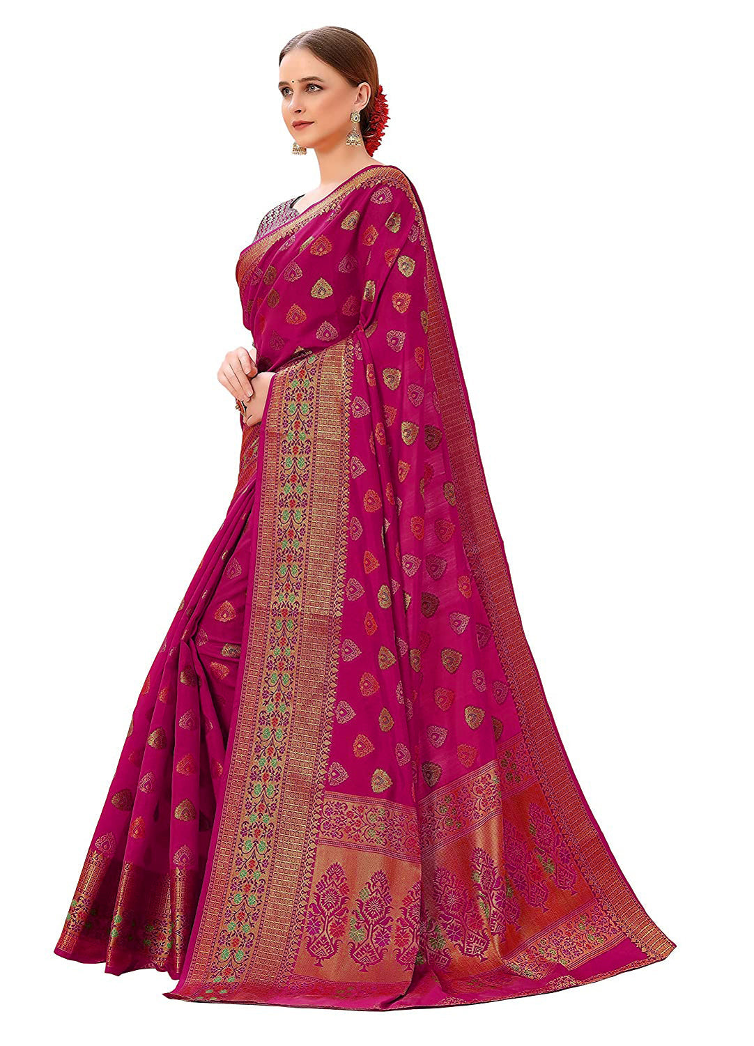 Dhiyona GR Women's Aarvi Wine Zari Woven Design Banarasi Organza Saree