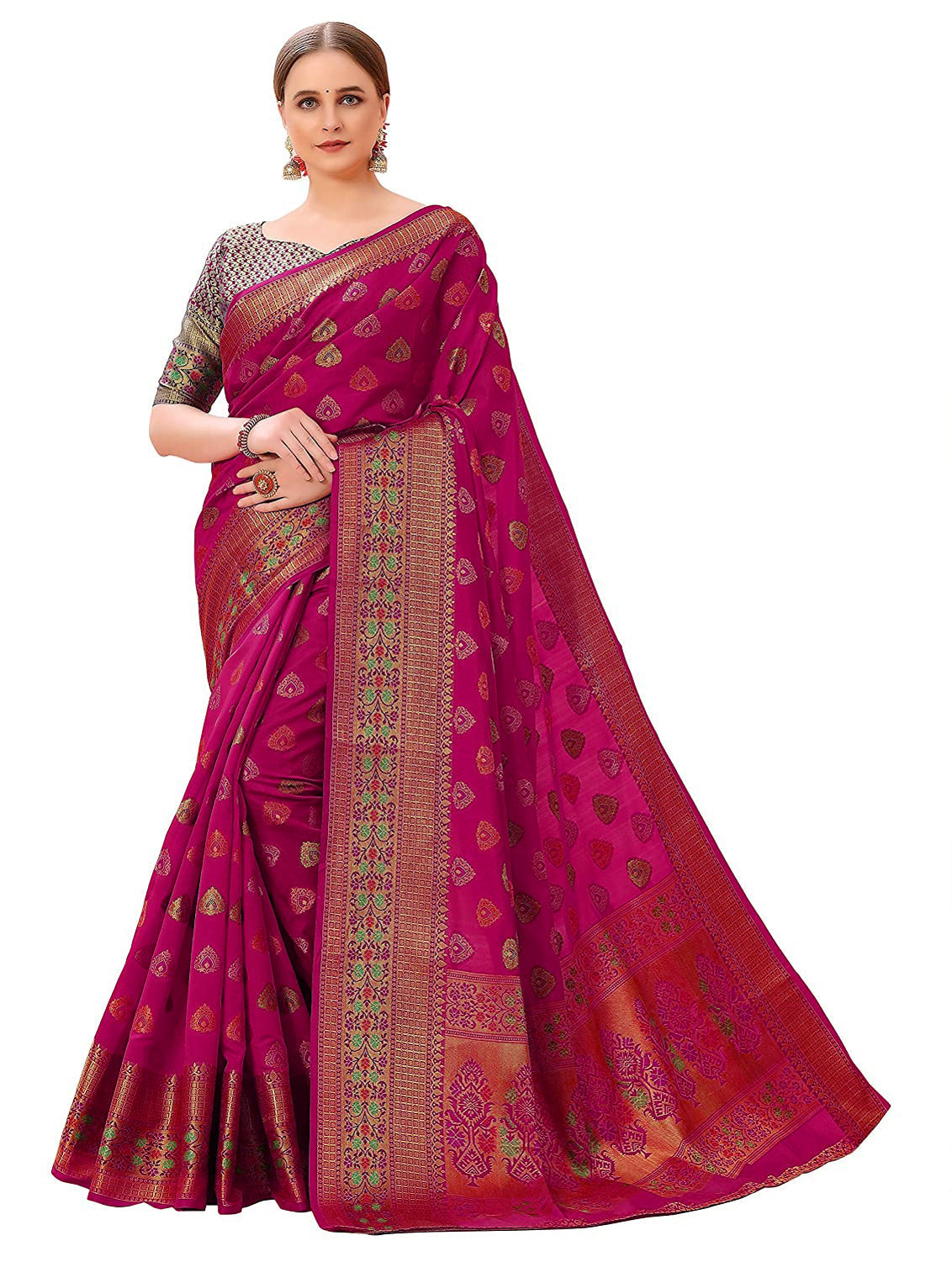 Dhiyona GR Women's Aarvi Wine Zari Woven Design Banarasi Organza Saree