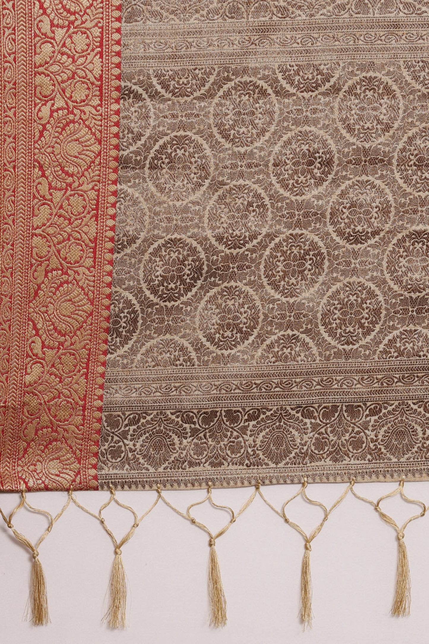 Dhiyona GR Women's Aarya Latte Beige Zari Woven Design Banarasi Pure Cotton Saree