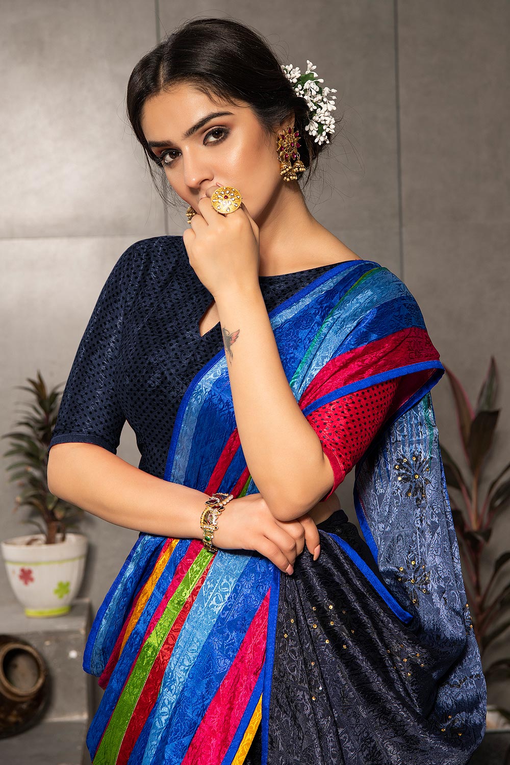 Dhiyona GR Women's Aastha Multicolour Silk Blend Digital Print Saree