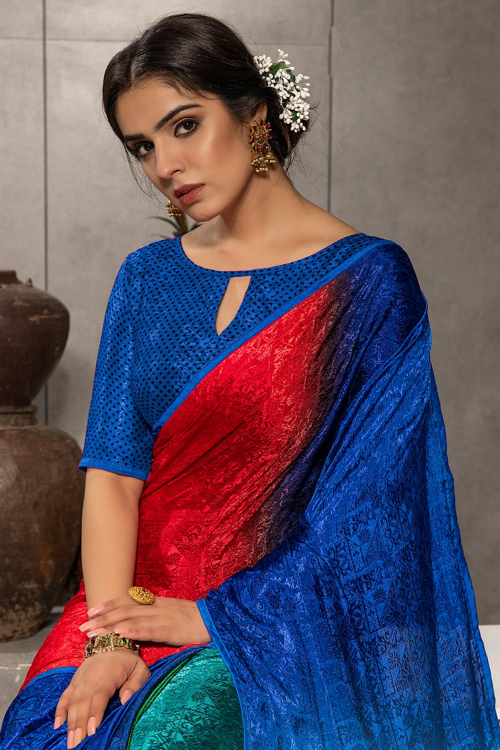 Dhiyona GR Women's Aastha Rainbow Multicolour Silk Blend Digital Print Saree