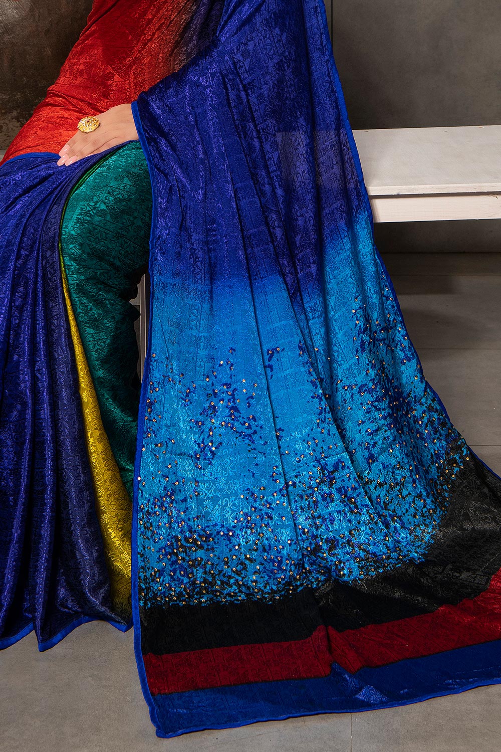 Dhiyona GR Women's Aastha Rainbow Multicolour Silk Blend Digital Print Saree