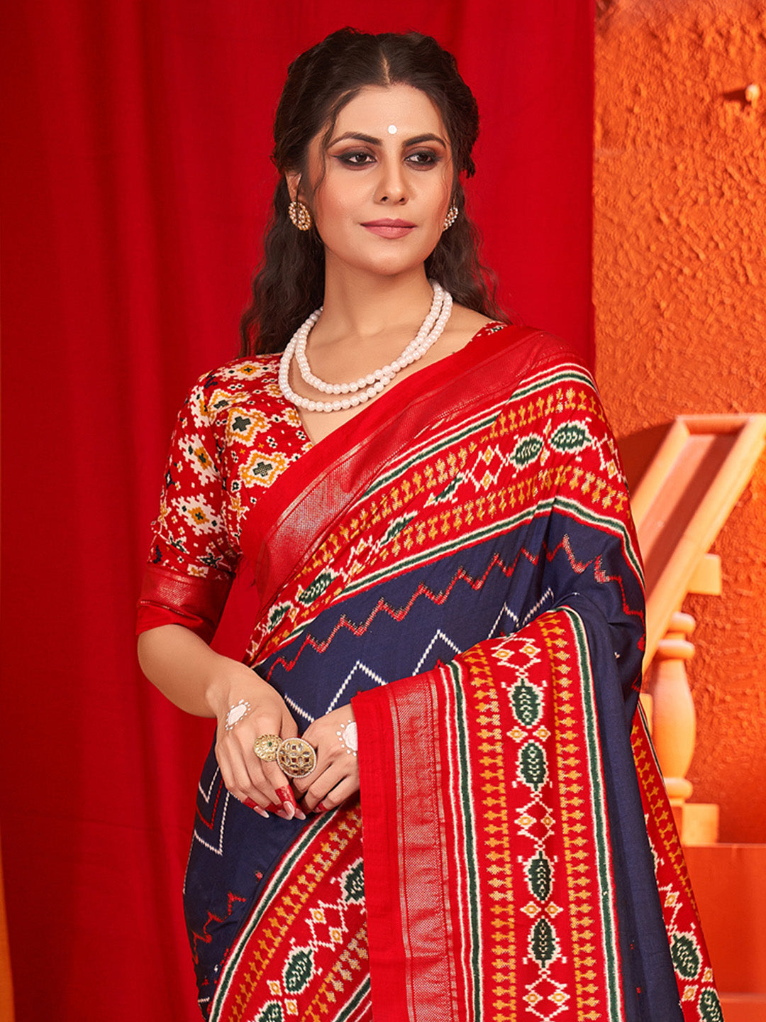 Women's Tussar Silk Red Printed Designer Saree With Blouse Piece