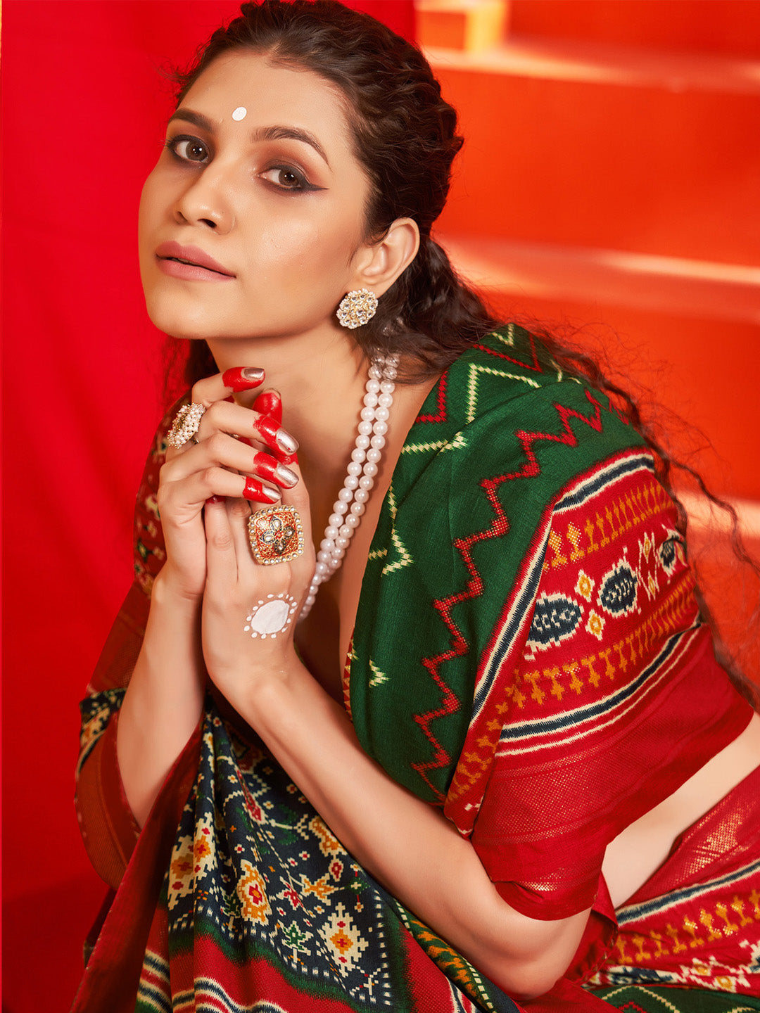 Women's Tussar Silk Red Printed Designer Saree With Blouse Piece