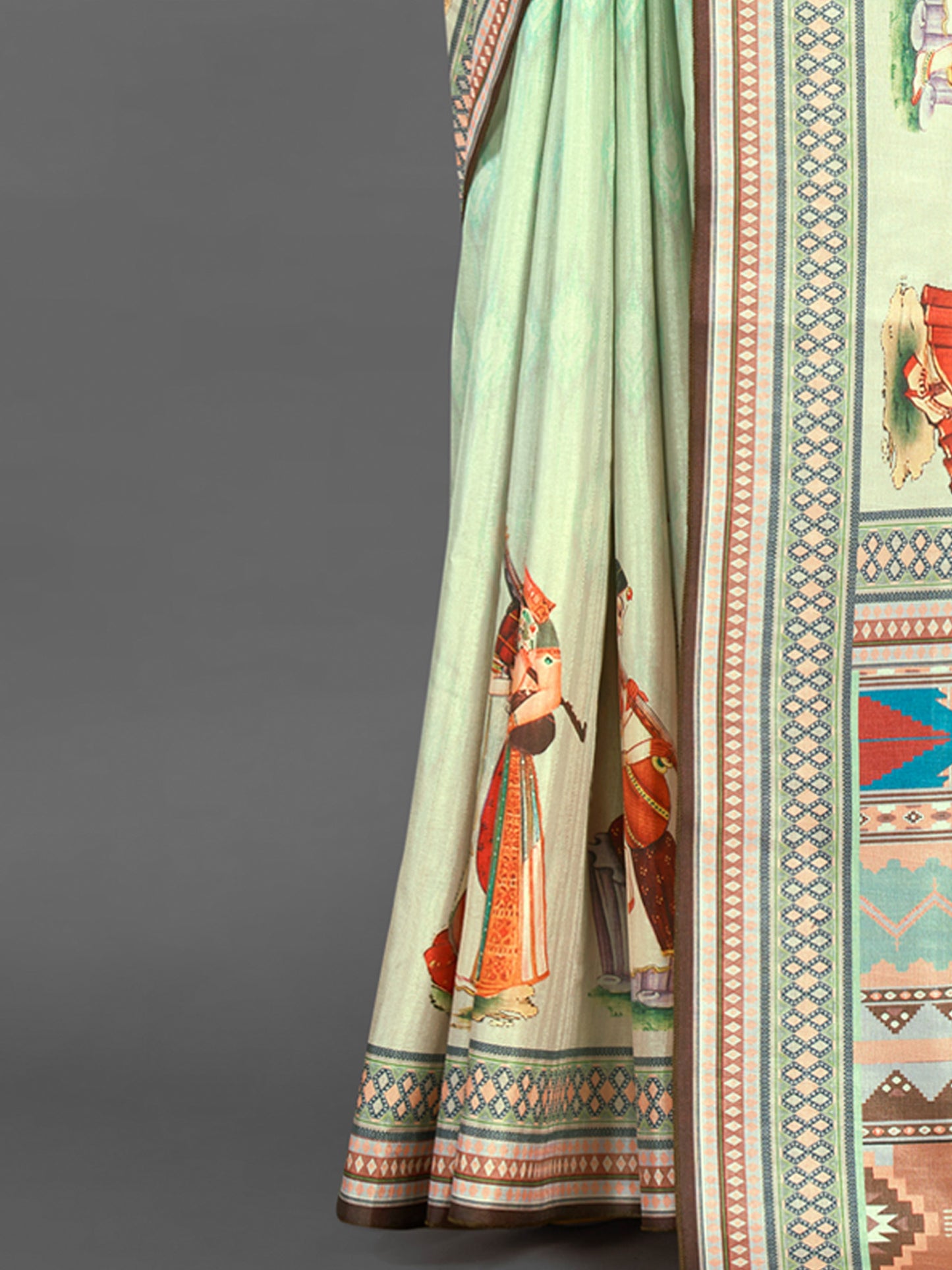 Women's Silk Blend Light Green Printed Designer Saree With Blouse Piece