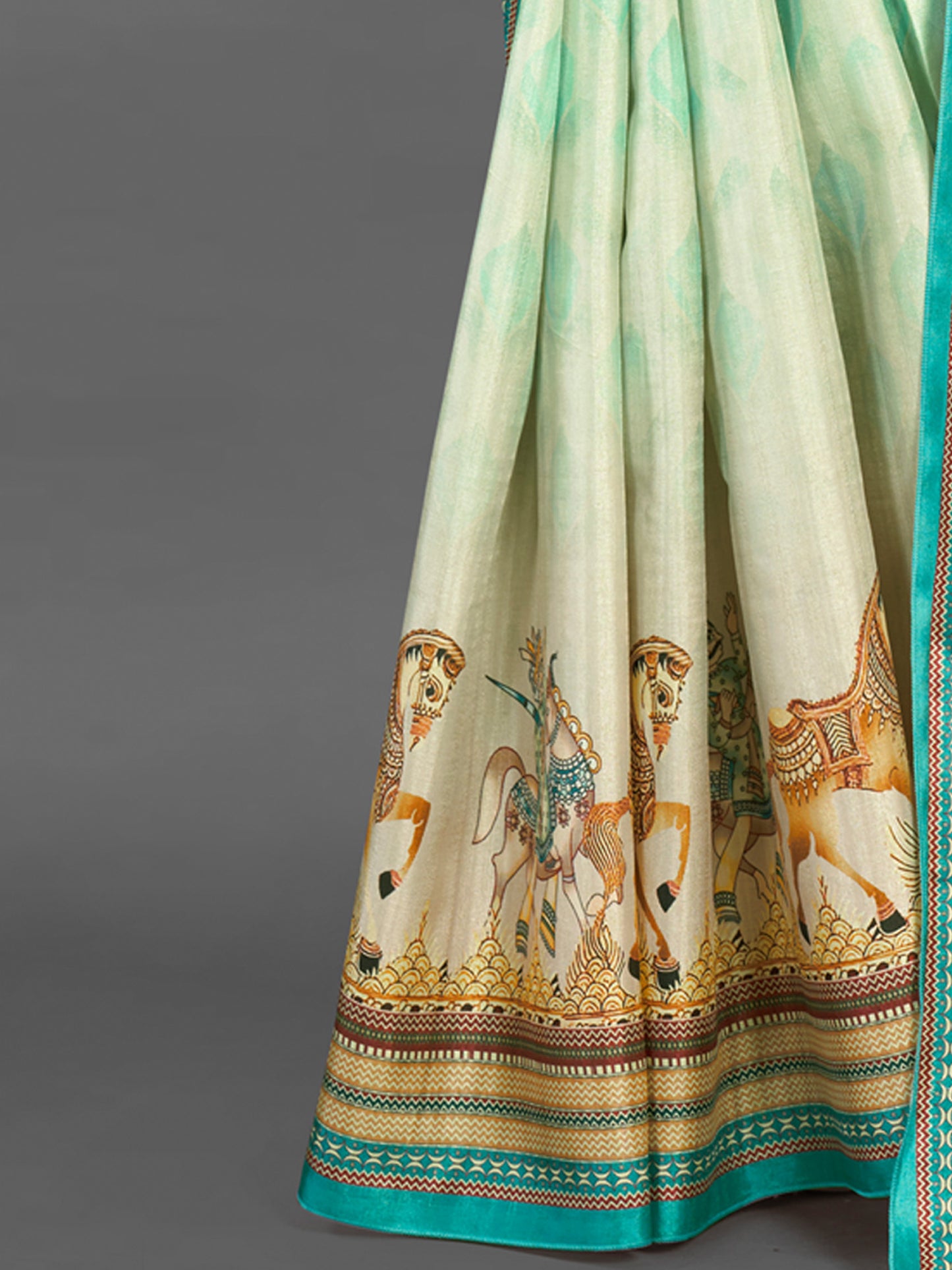 Women's Silk Blend Beige Printed Designer Saree With Blouse Piece