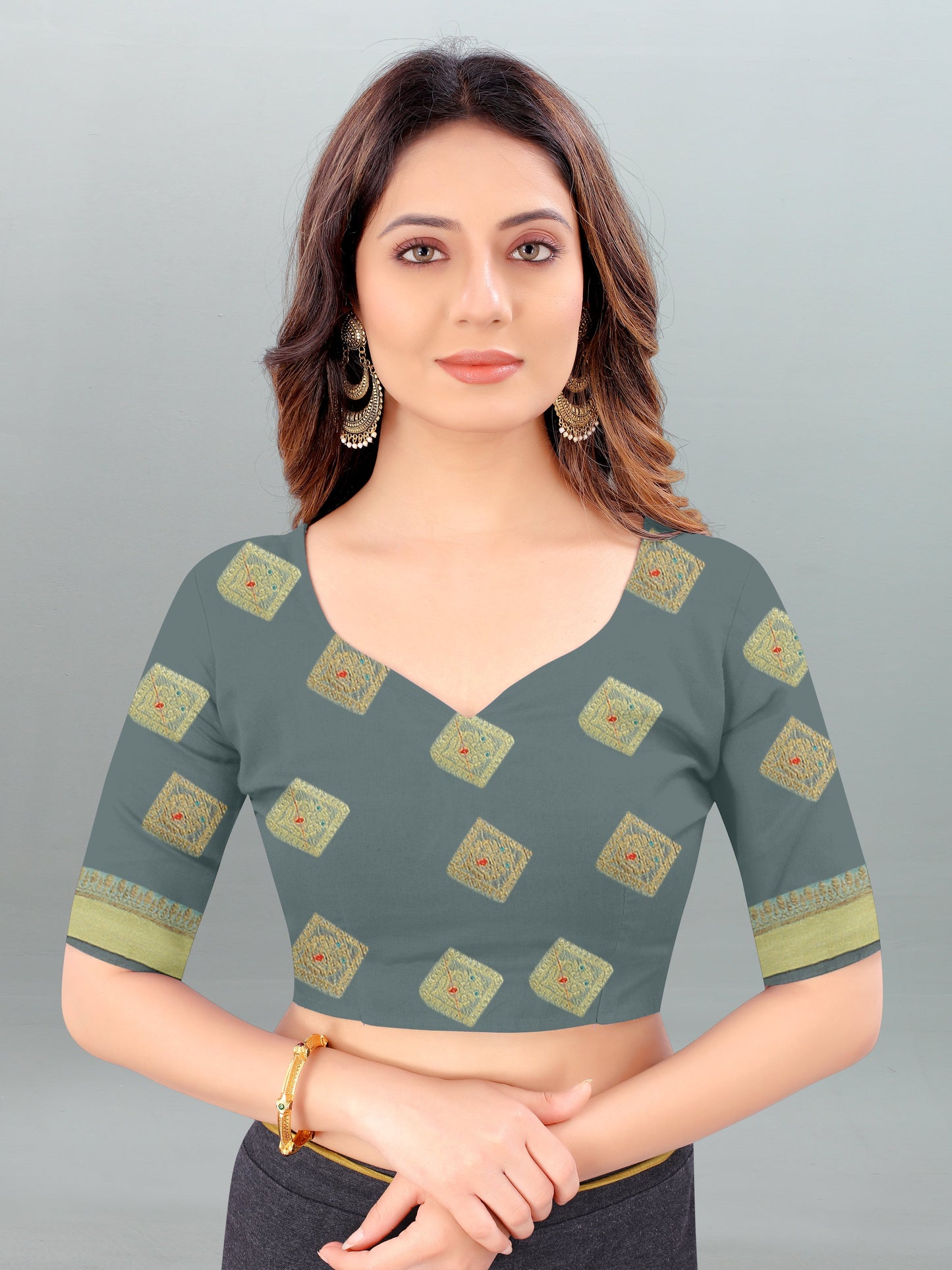 Dhiyona GR Women's Aksaya Stone Grey Organza Saree