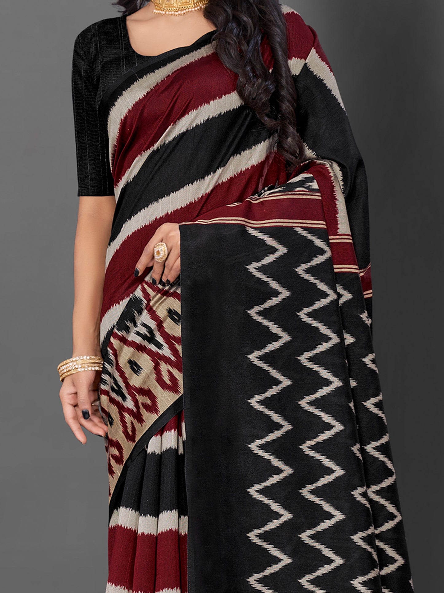 Women's Bhagalpuri Silk Black Printed Designer Saree With Blouse Piece