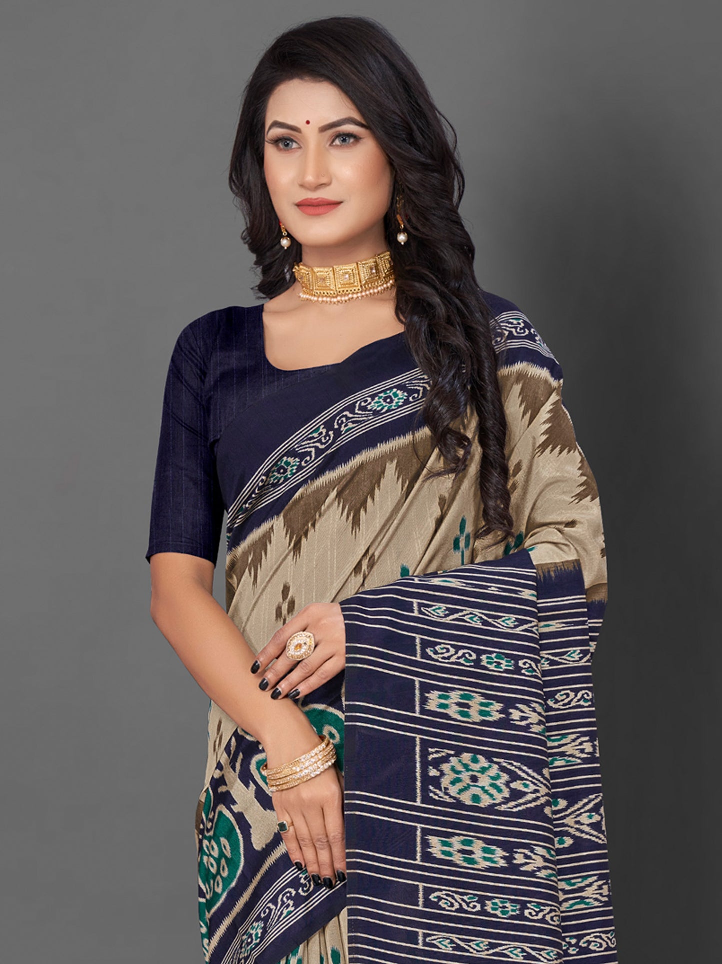 Women's Bhagalpuri Silk Beige Printed Designer Saree With Blouse Piece