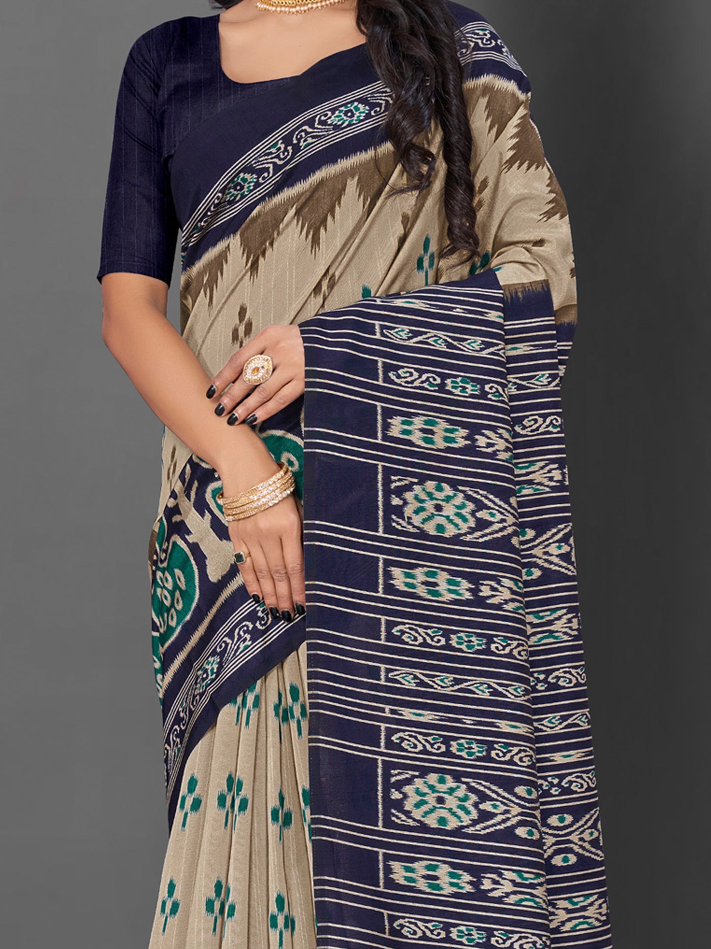 Women's Bhagalpuri Silk Beige Printed Designer Saree With Blouse Piece