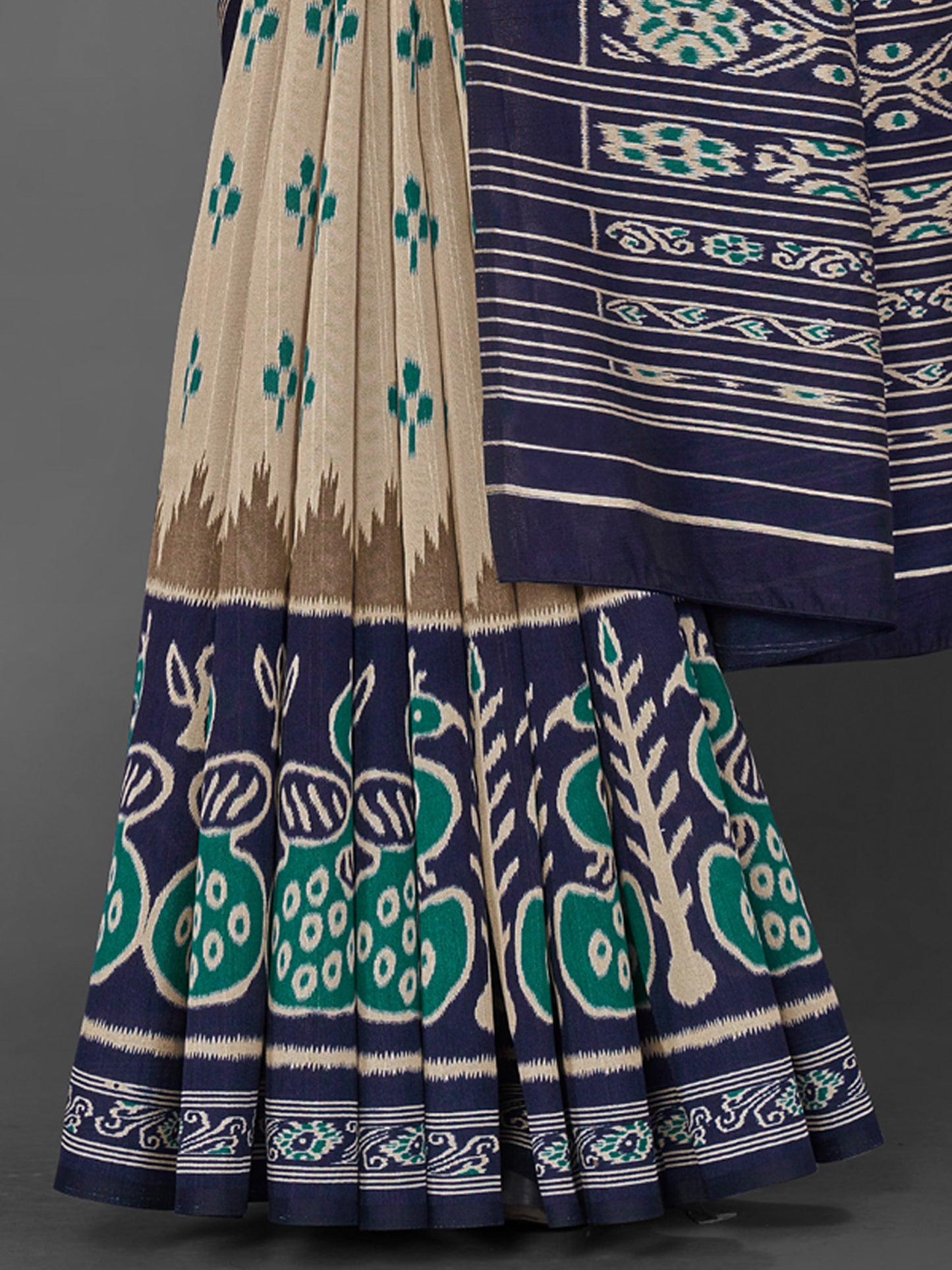 Women's Bhagalpuri Silk Beige Printed Designer Saree With Blouse Piece